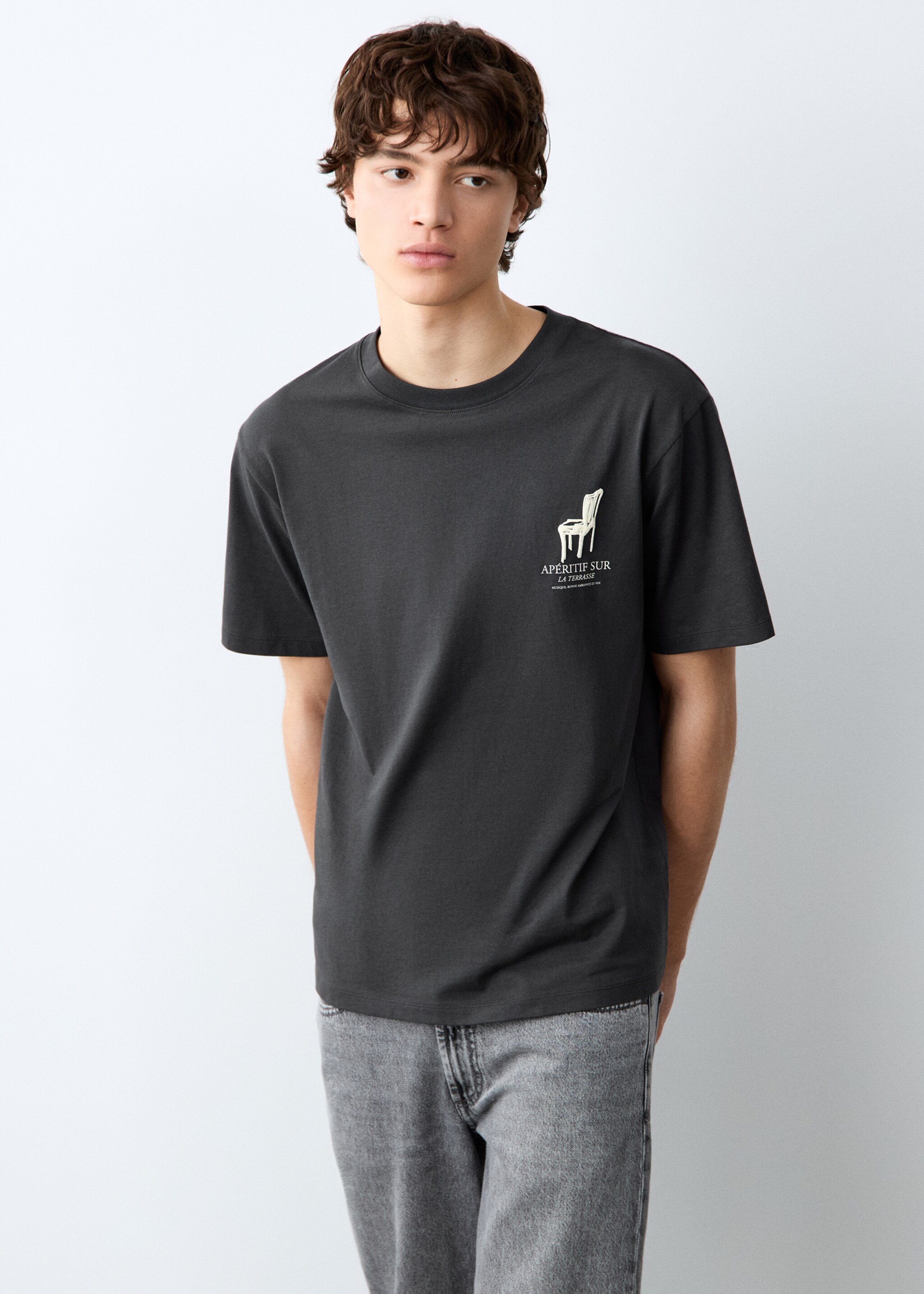 Short-sleeved printed t-shirt - Medium plane, Charcoal. Ref: 27041516-00.