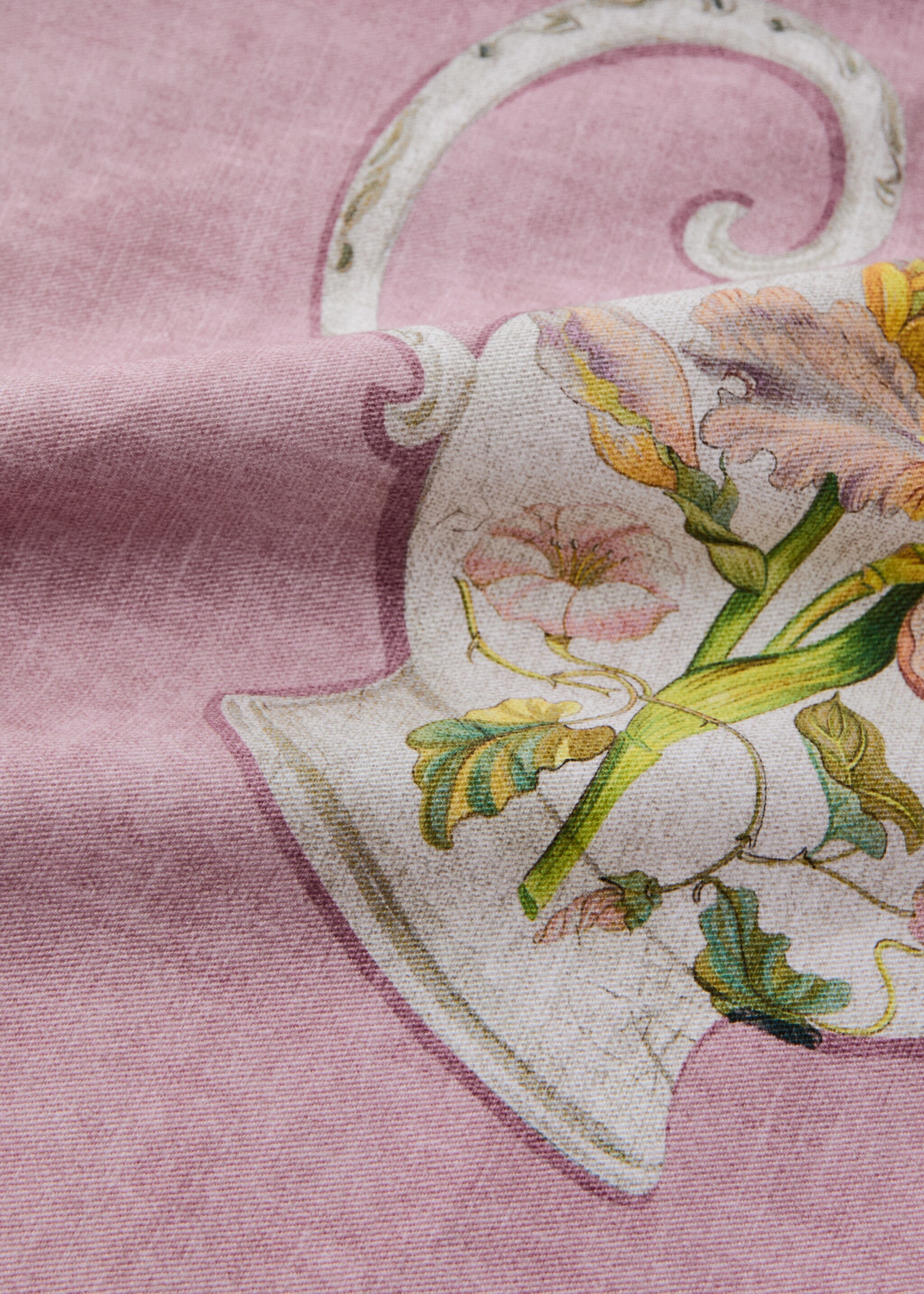 Cotton tablecloth with vintage porcelain elements for 6 to 8 guests - Details of the article 1, Pink. Ref: 27041517-00.
