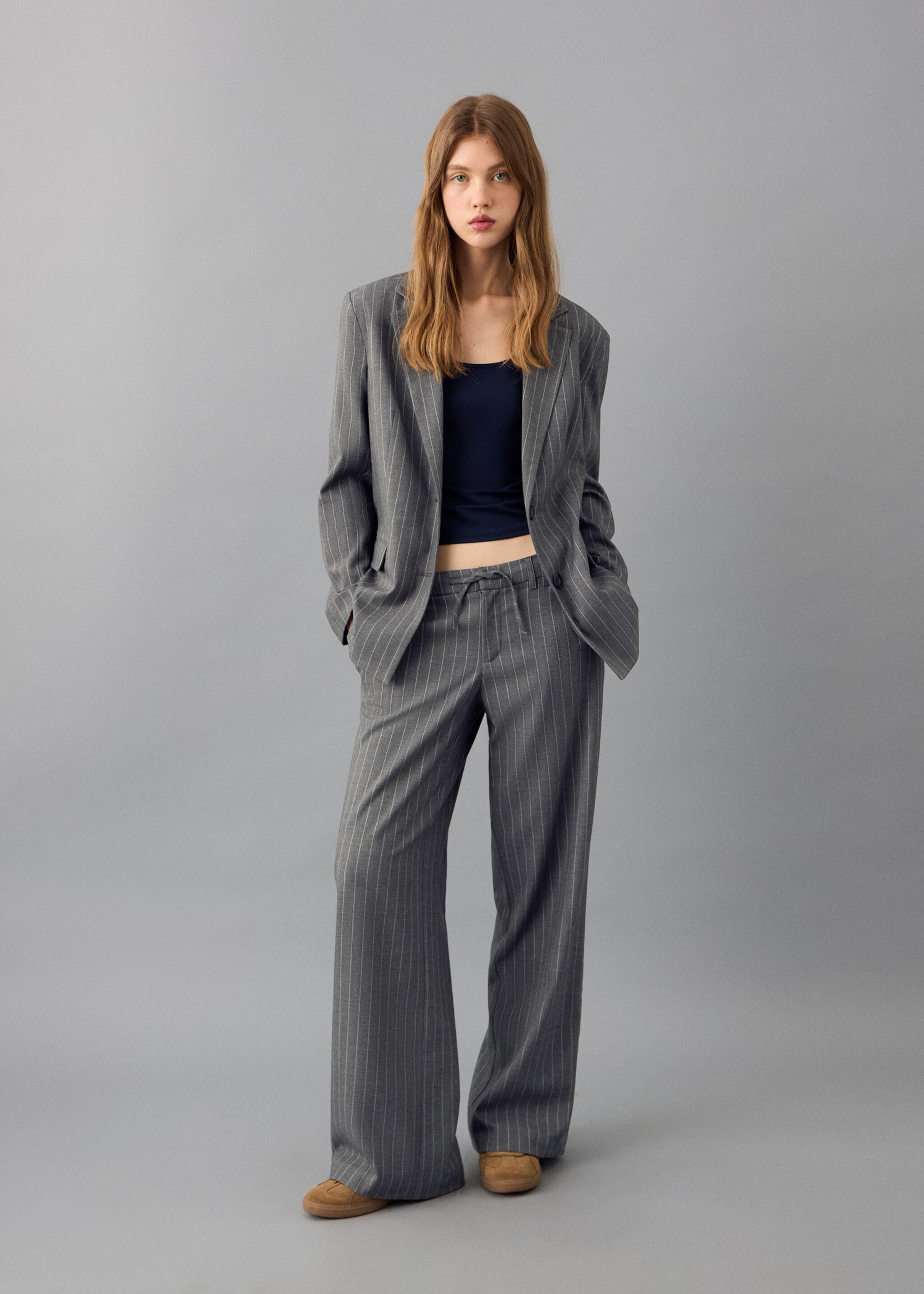 Striped suit trousers - Details of the article 2, Grey. Ref: 27041521-00.