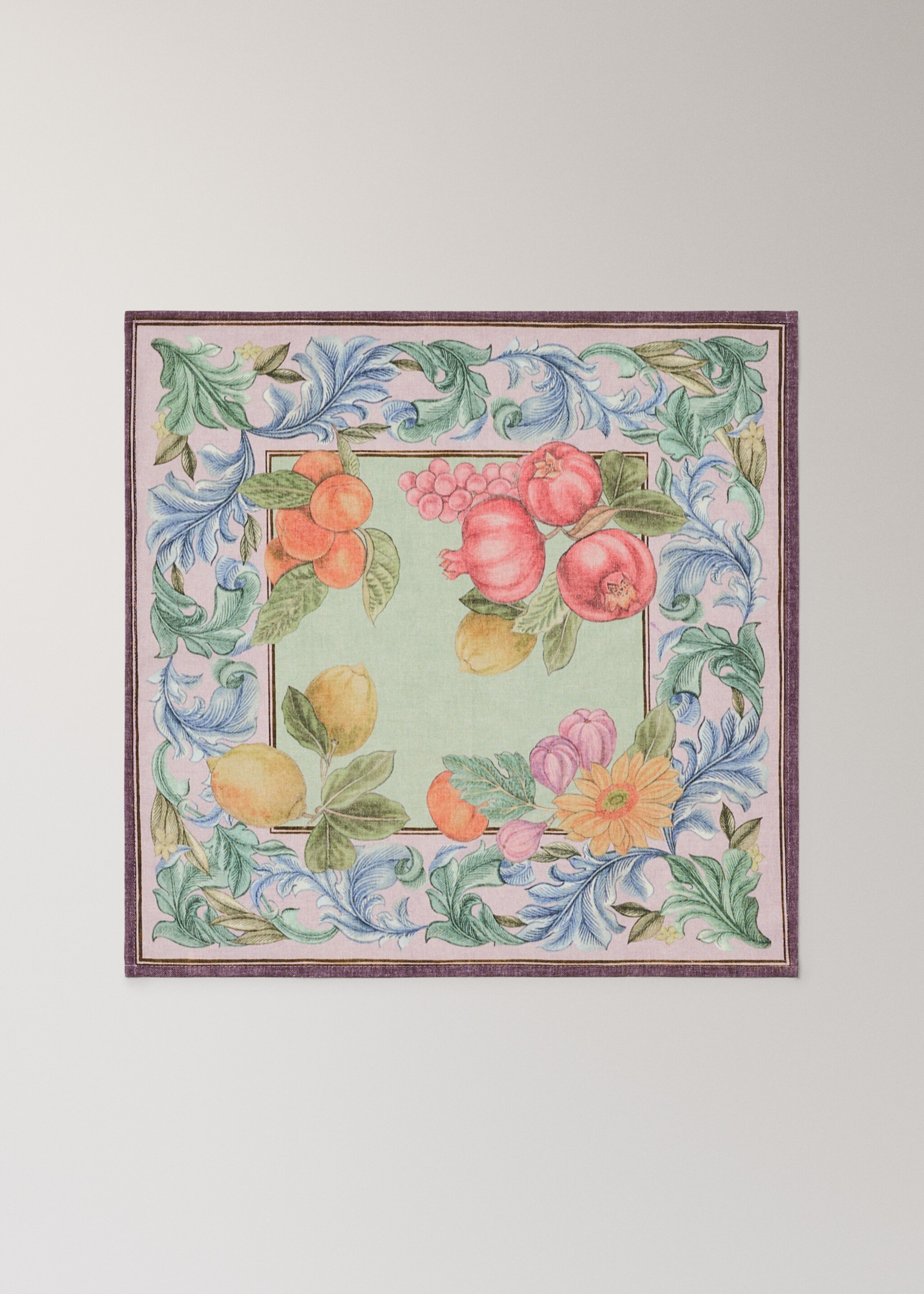 Fruit print cotton-linen napkins - Article without model, Green. Ref: 27041534-00.