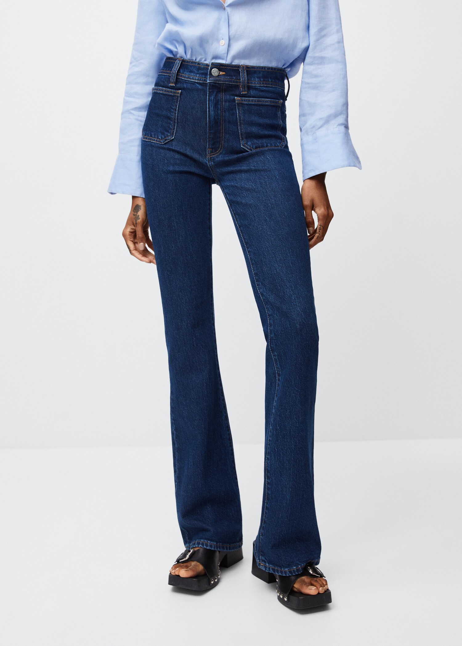 Flare Jeans Pantalon Vestir Campana Flare Crop Pantalon Vaquero