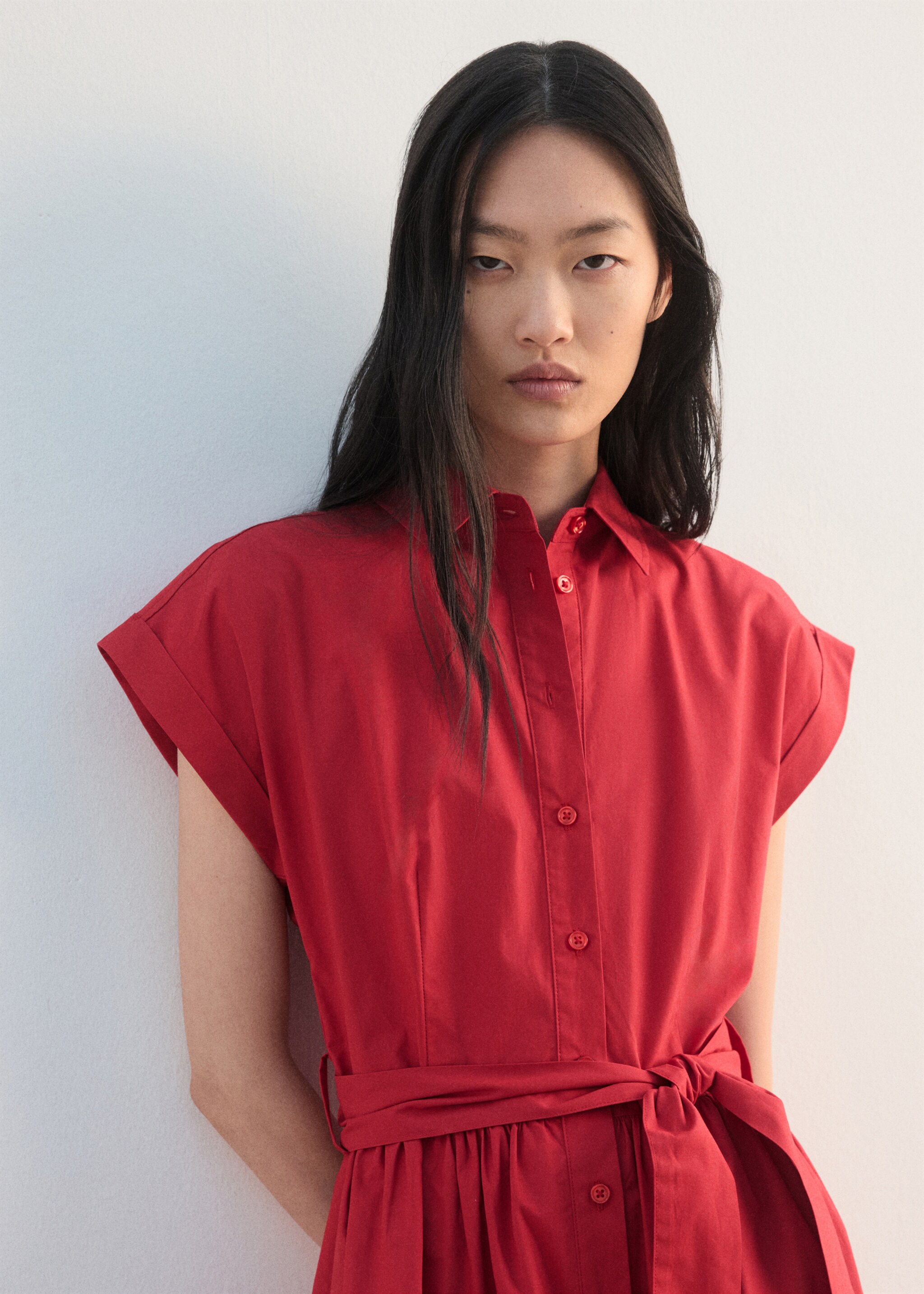 Belt shirt dress - Medium plane, Red. Ref: 27042538-00.