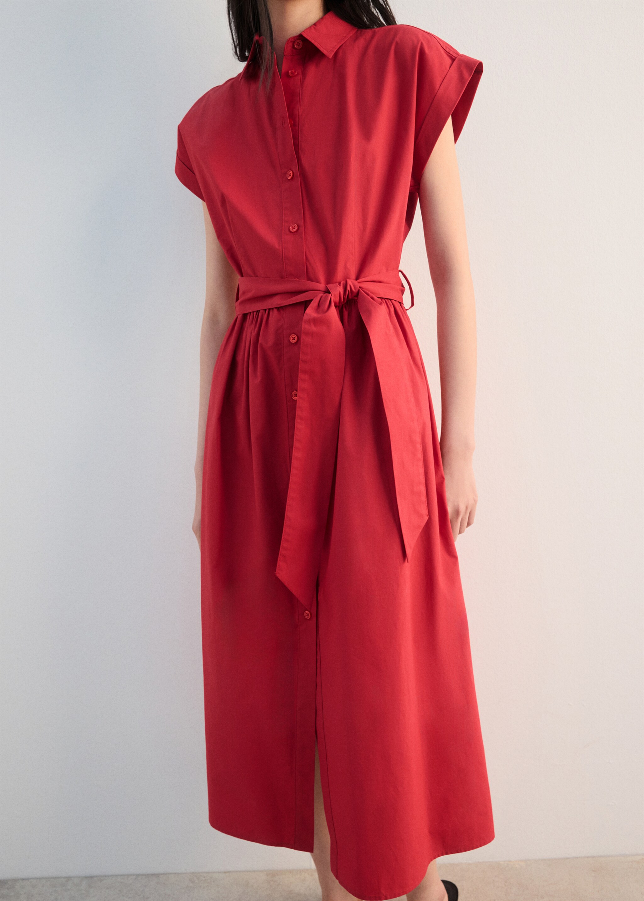 Belt shirt dress - Details of the article 6, Red. Ref: 27042538-00.