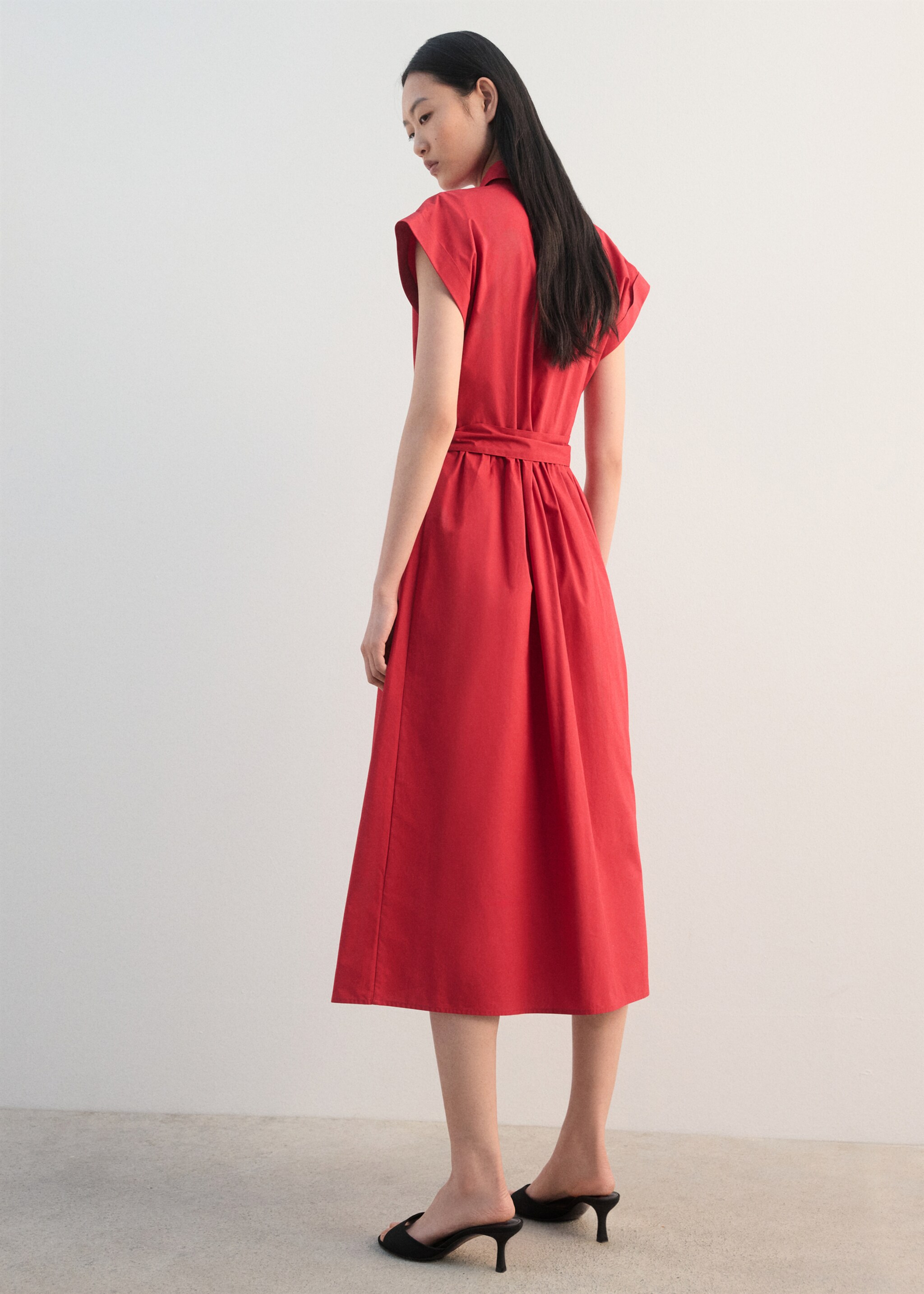 Belt shirt dress - Reverse of the article, Red. Ref: 27042538-00.