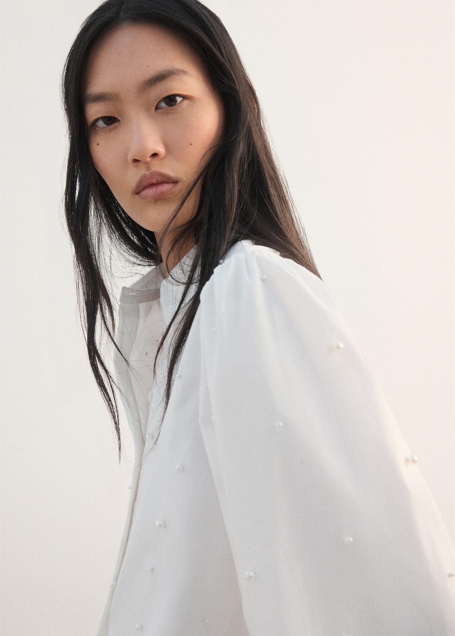 珍珠泡泡袖衬衫 - null