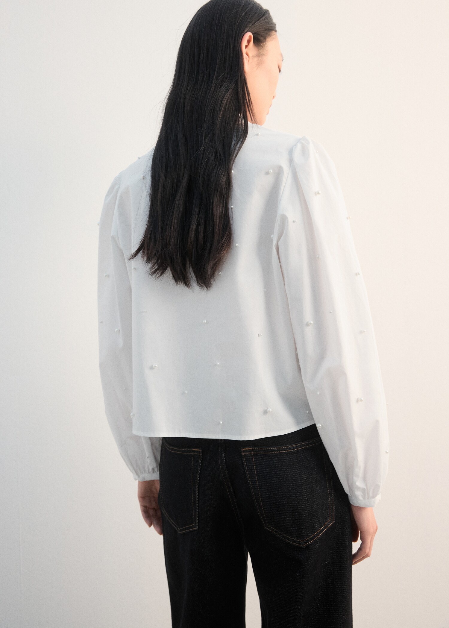 珍珠泡泡袖衬衫 - null