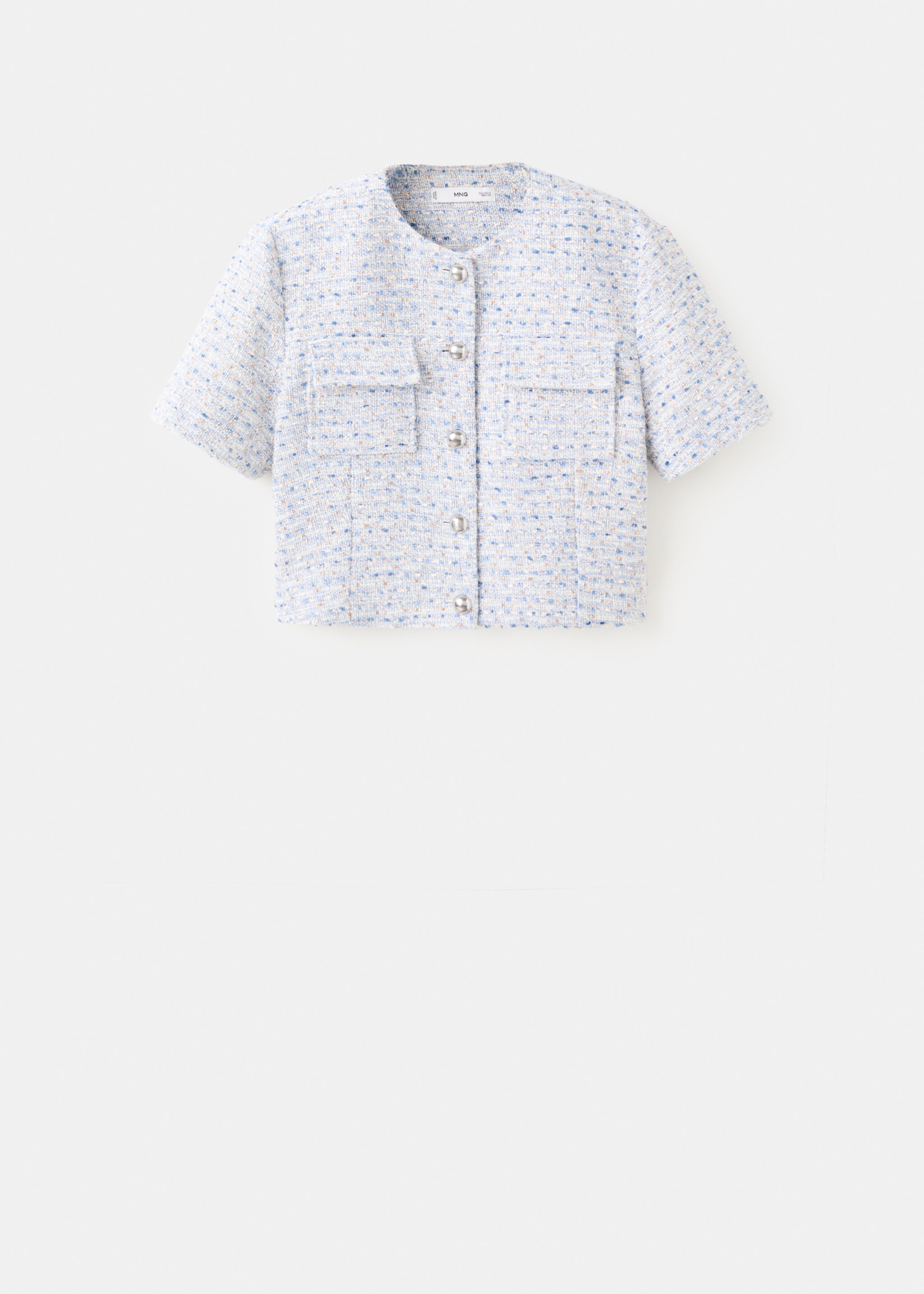 Short-sleeve tweed crop top - Article without model, Sky Blue. Ref: 27042547-00.