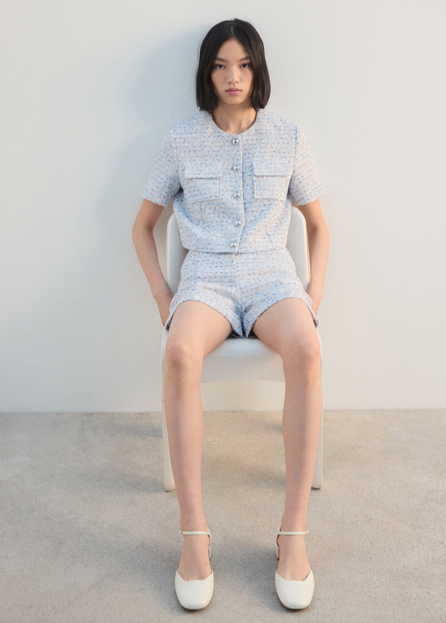 Short-sleeve tweed crop top - Details of the article 2