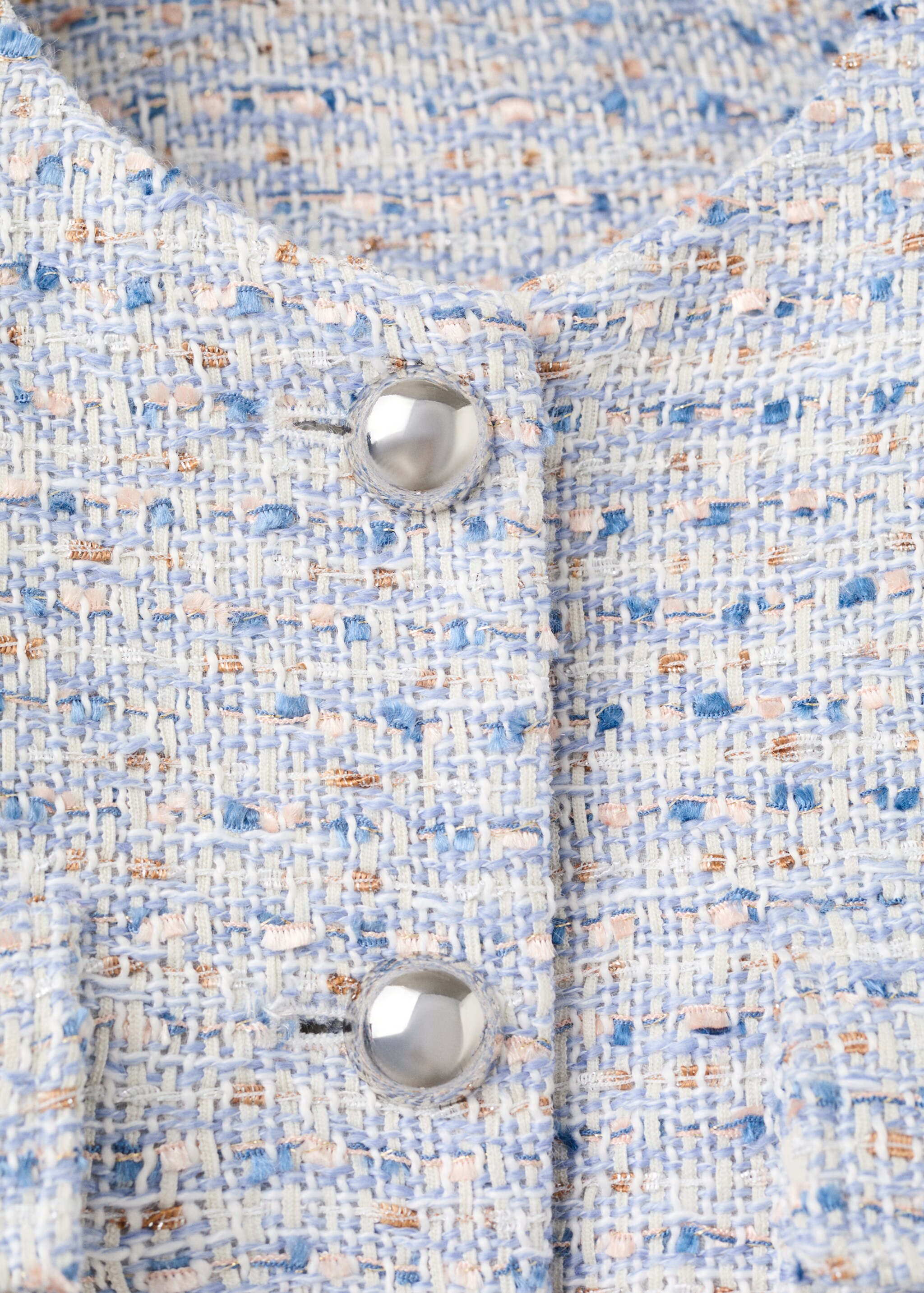 Short-sleeve tweed crop top - Details of the article 8, Sky Blue. Ref: 27042547-00.