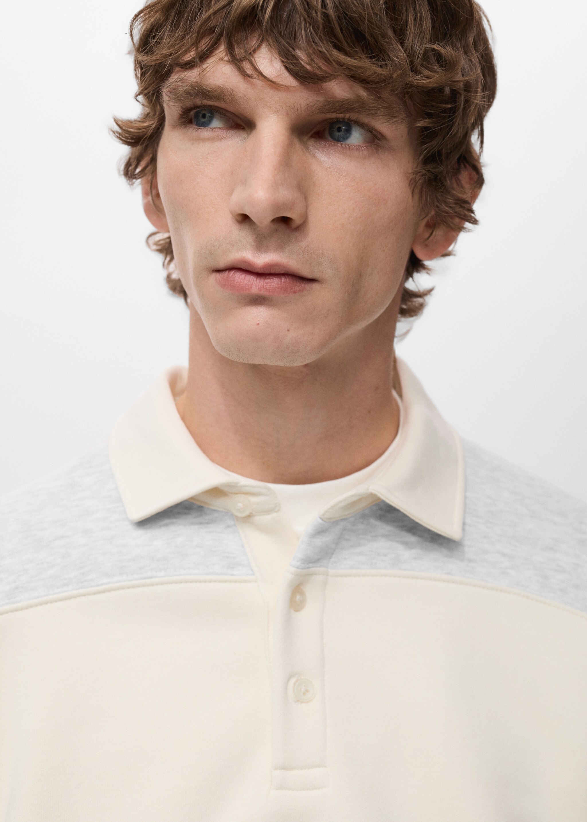 Sweatshirt de estilo polo às riscas - Pormenor do artigo 1, Cinzento-mesclado claro. Ref: 27042889-00.