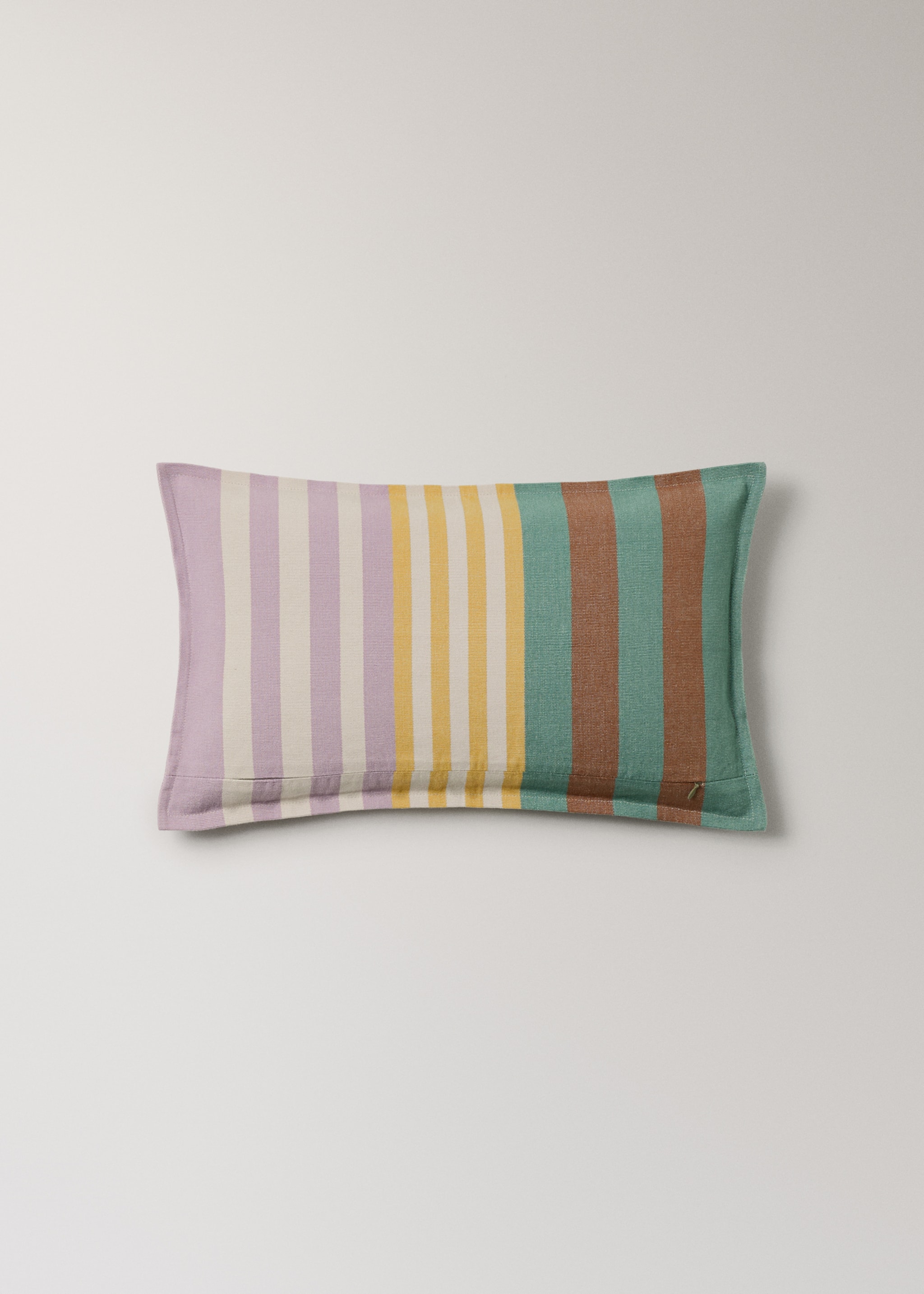 Cotton cushion cover with striped design 30x50 cm - Details of the article 4, Green. Ref: 27042924-00.