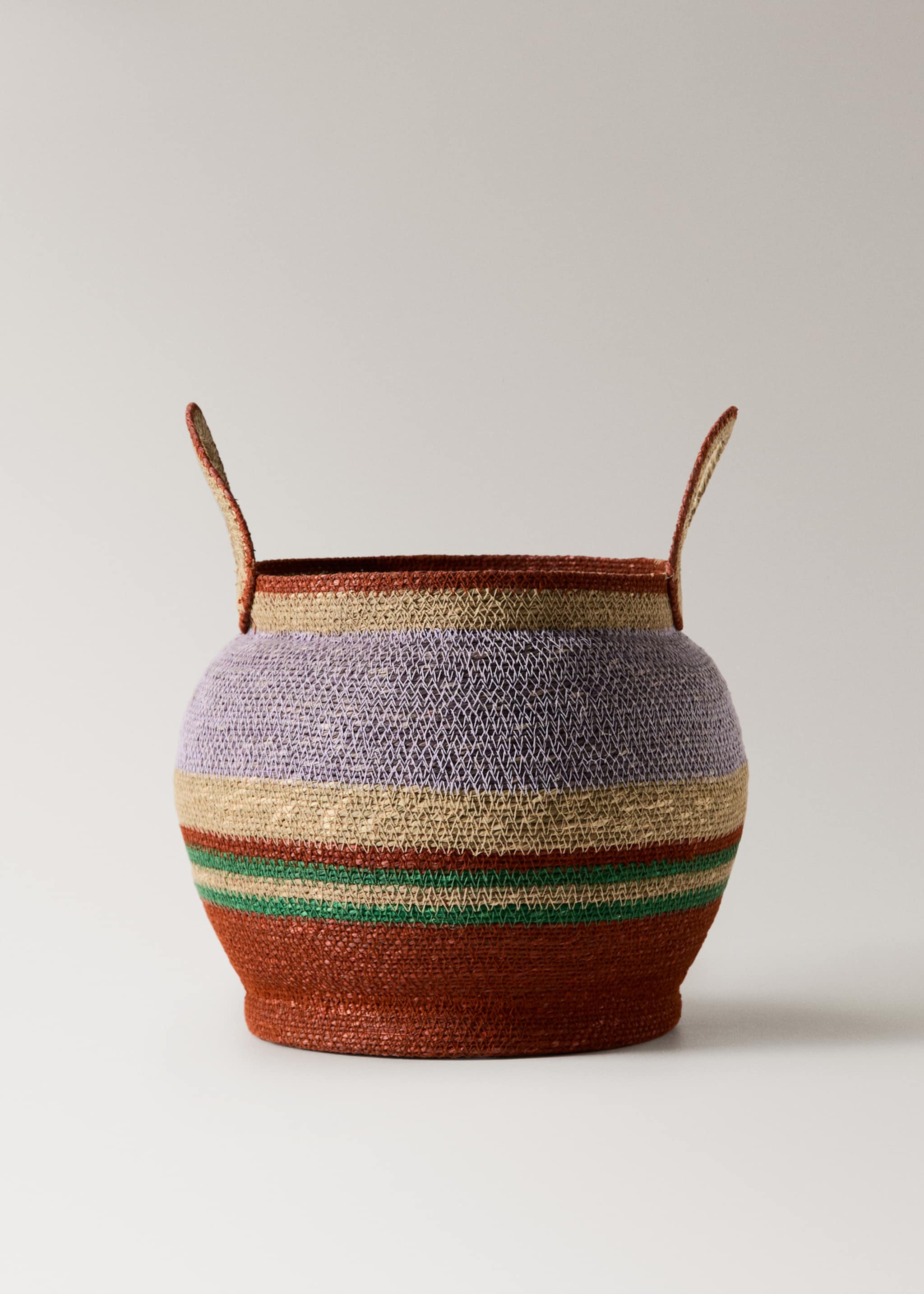 Medium round basket with stripe handles - Article without model, Orange. Ref: 27043274-00.