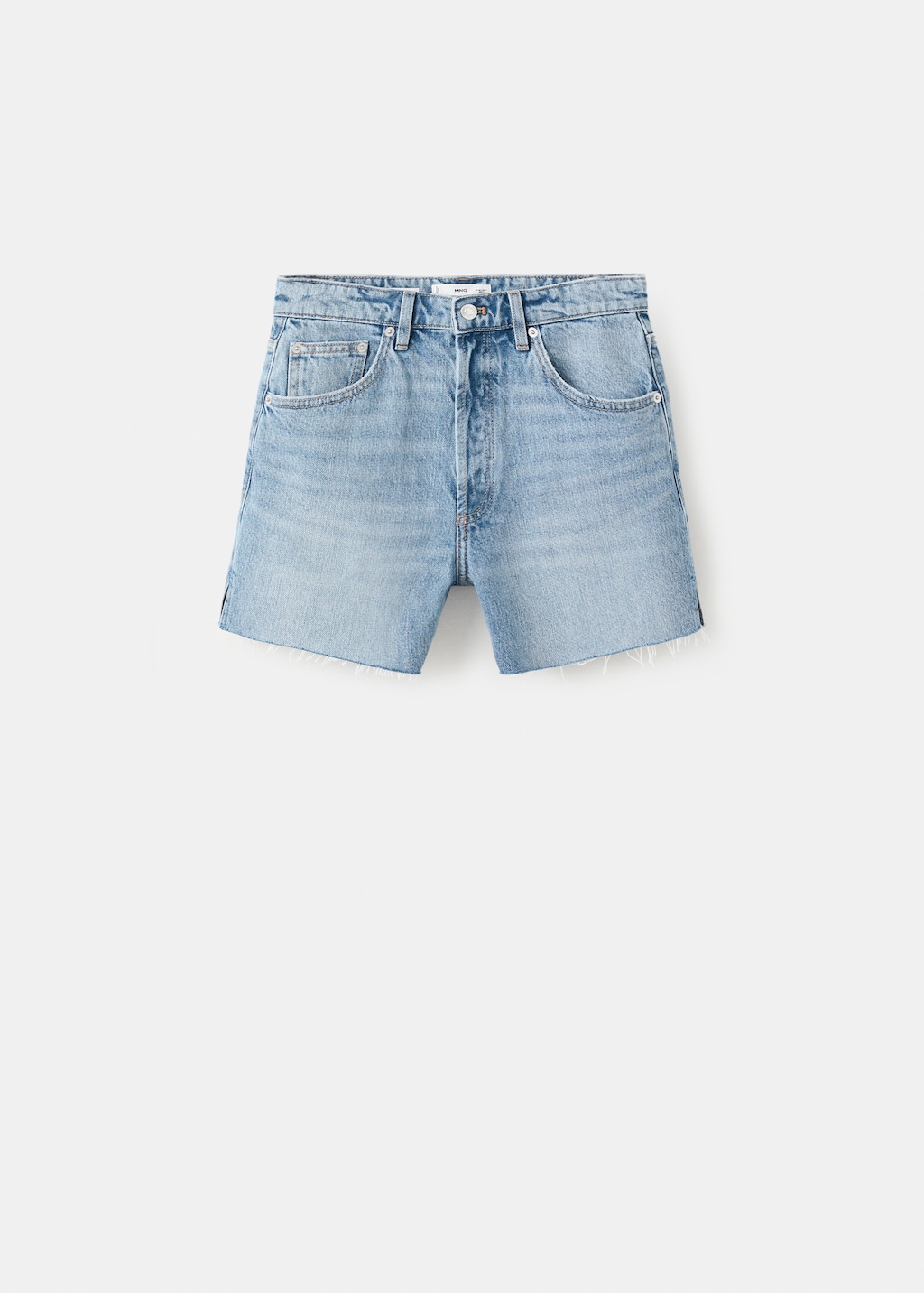 Denim shorts with frayed hem - image 2