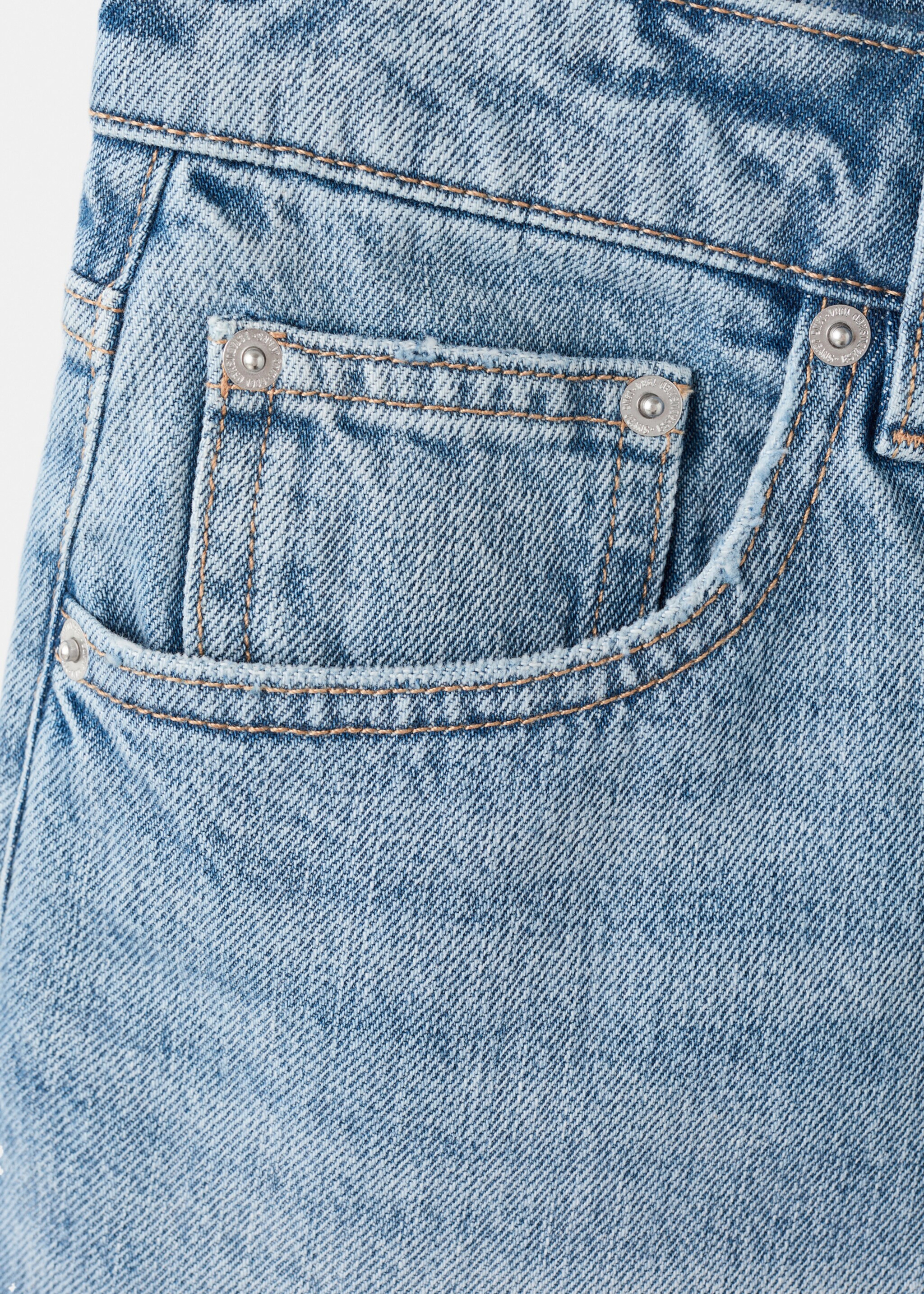 Denim shorts with frayed hem - Details of the article 0, Medium Blue. Ref: 27043281-00.