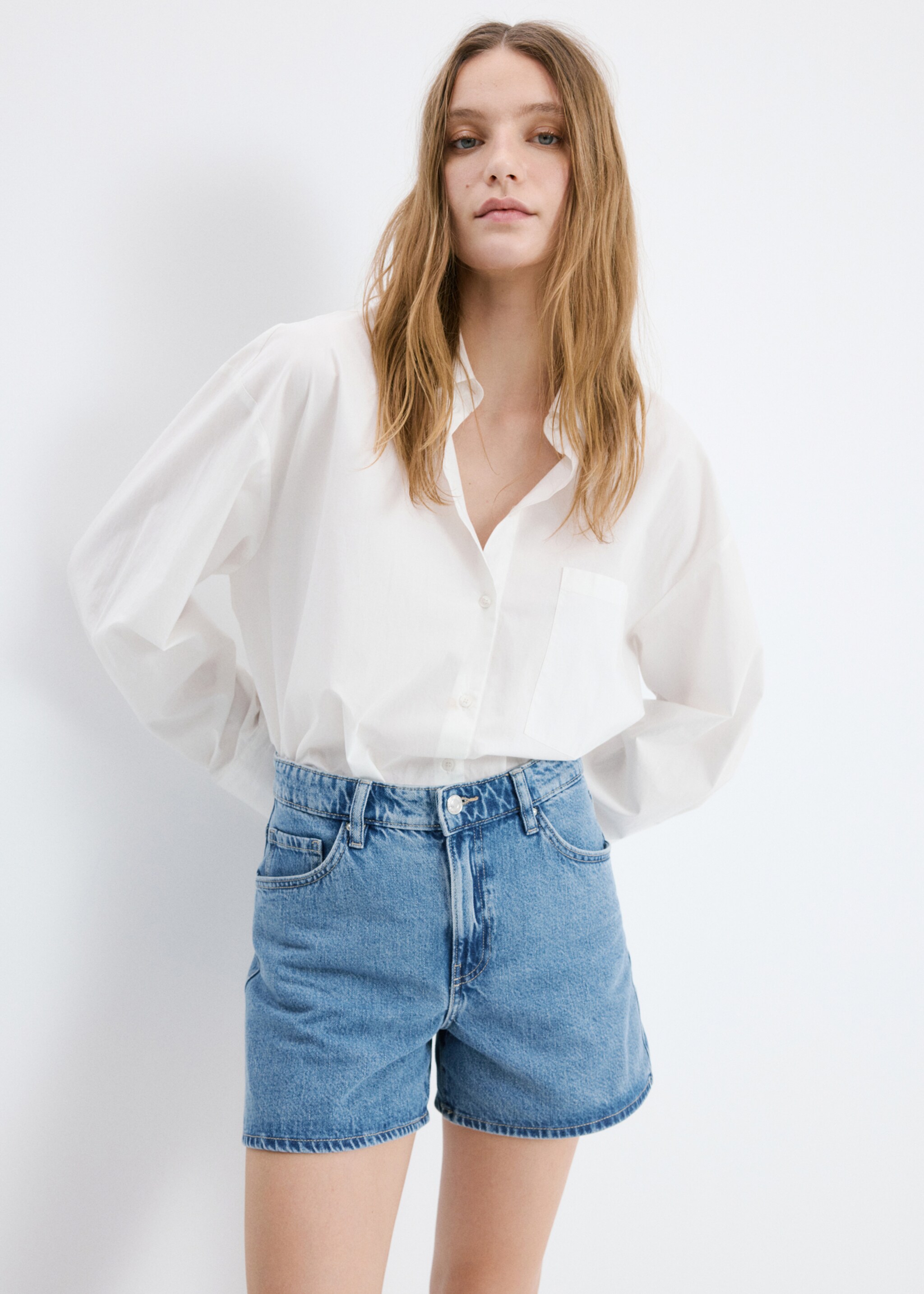 High-waisted straight-fit denim shorts - Medium plane, Medium Blue. Ref: 27043284-00.