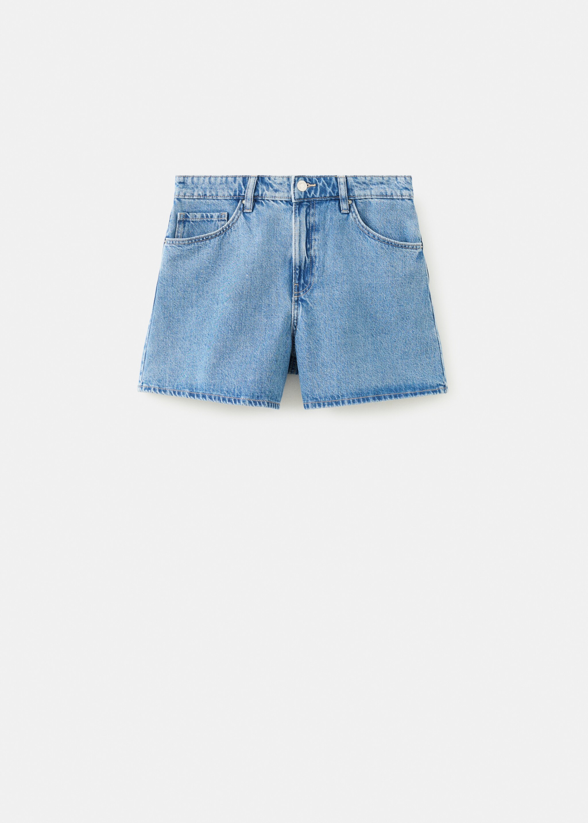 High-waisted straight-fit denim shorts - Article without model, Medium Blue. Ref: 27043284-00.