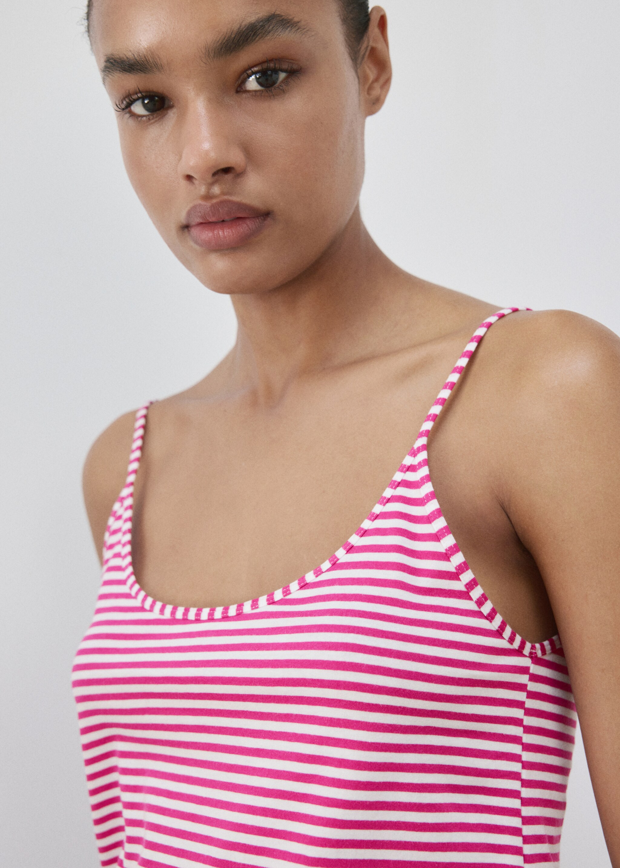 Woven stripe cotton top - Details of the article 1, Fuchsia. Ref: 27043343-00.