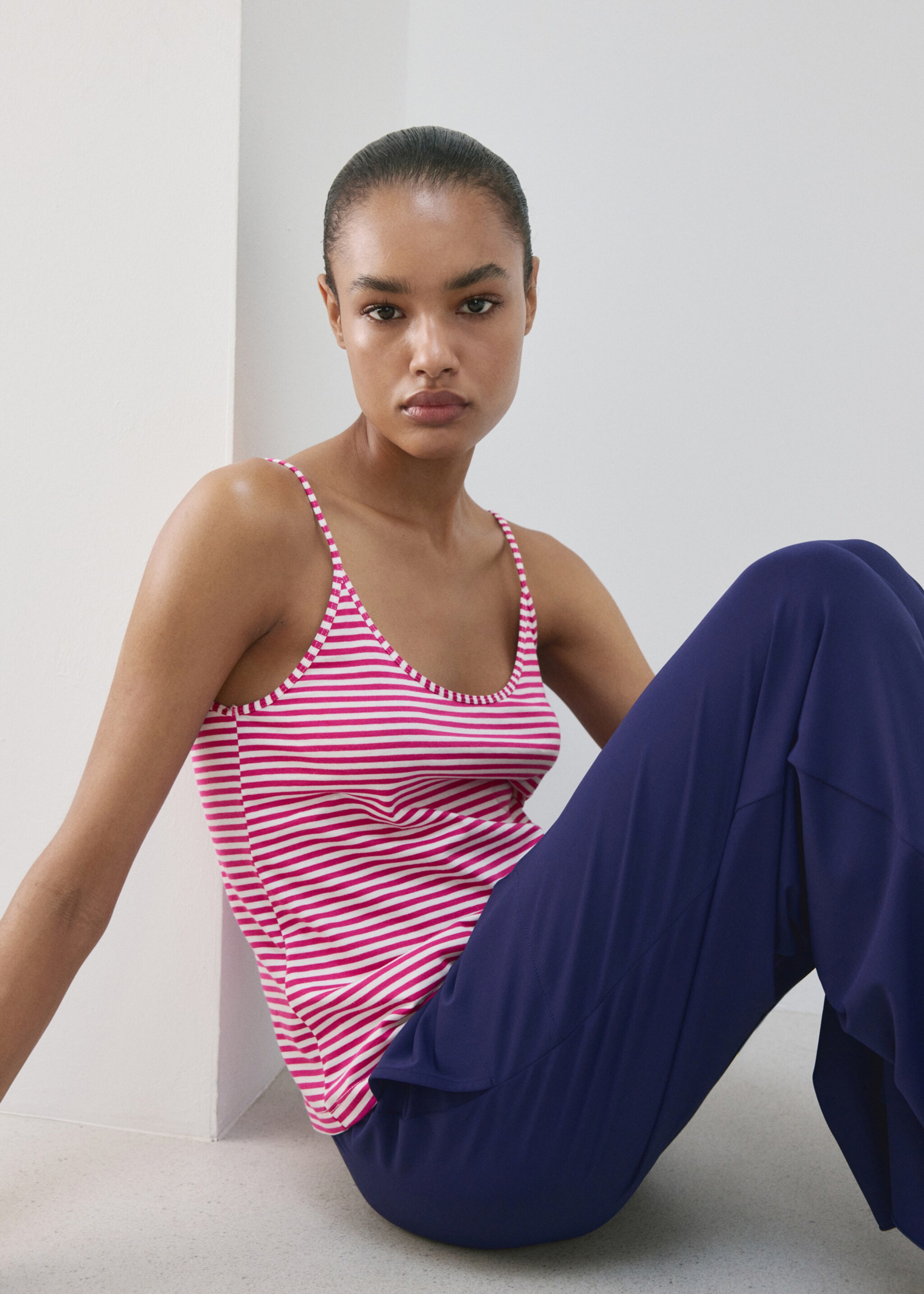 Woven stripe cotton top - Details of the article 2, Fuchsia. Ref: 27043343-00.