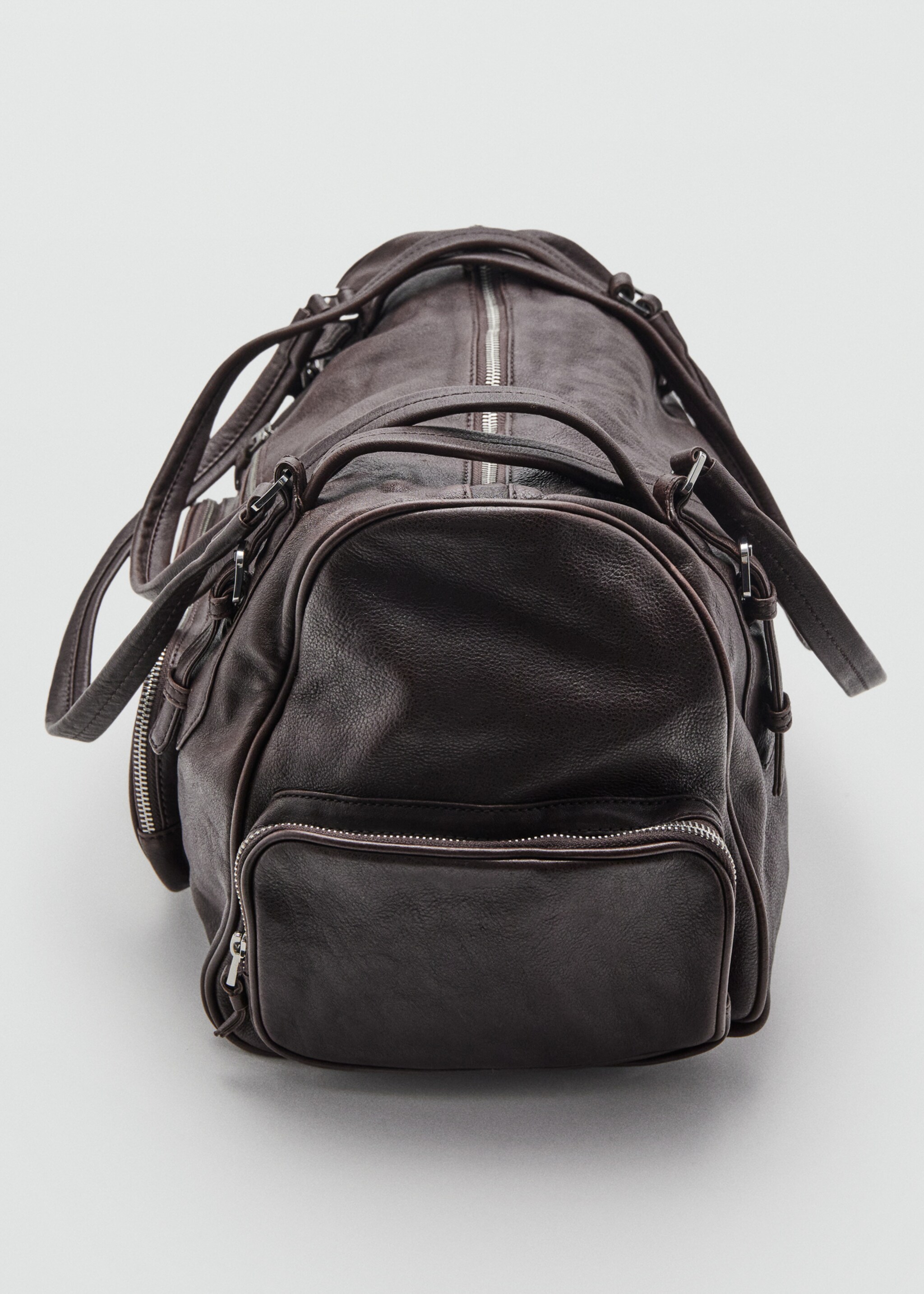 Large leather bowling bag - Details of the article 5, Chocolate. Ref: 27043728-00.