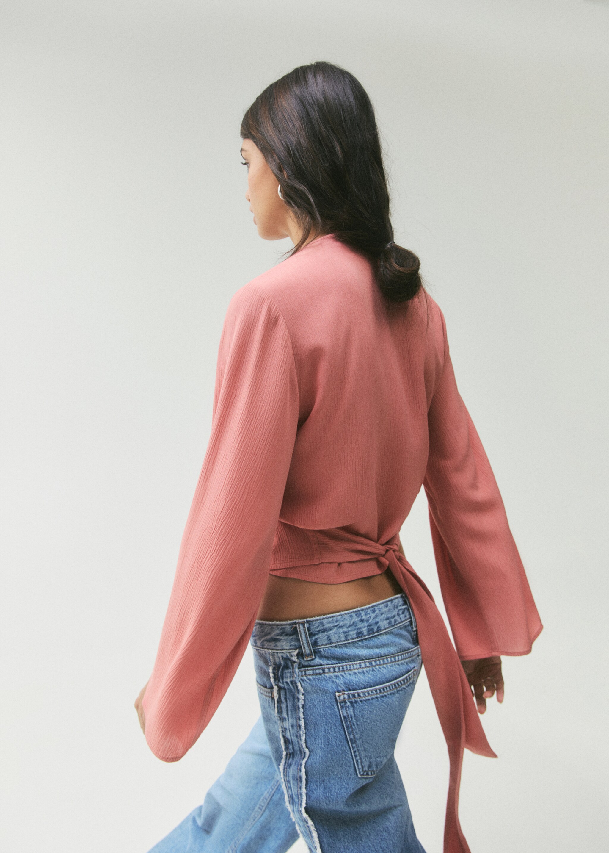 Double-breasted blouse with bow - Reverse of the article, Orange. Ref: 27043730-00.