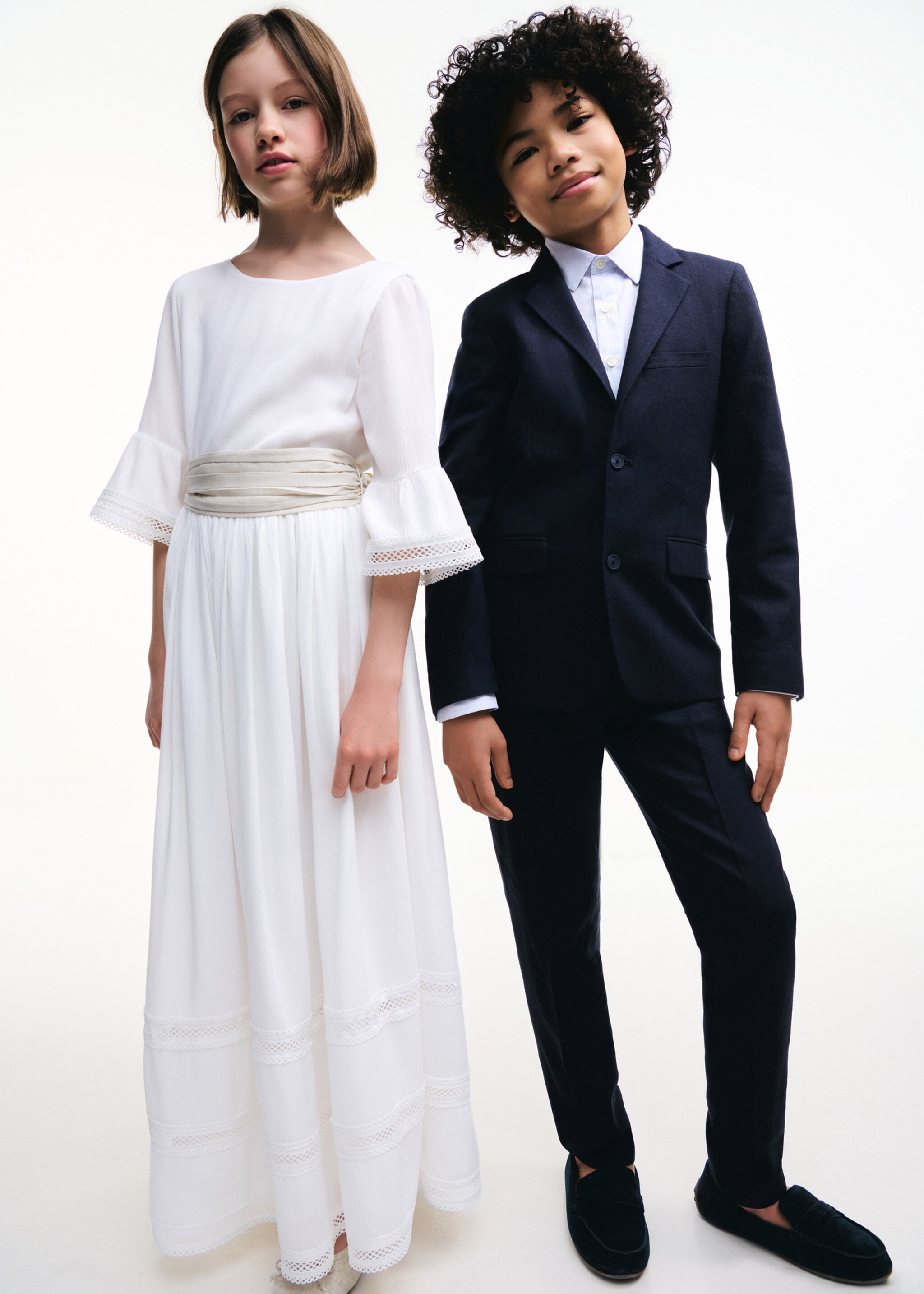 Long linen dress with bow - Details of the article 5, White. Ref: 27043735-00.