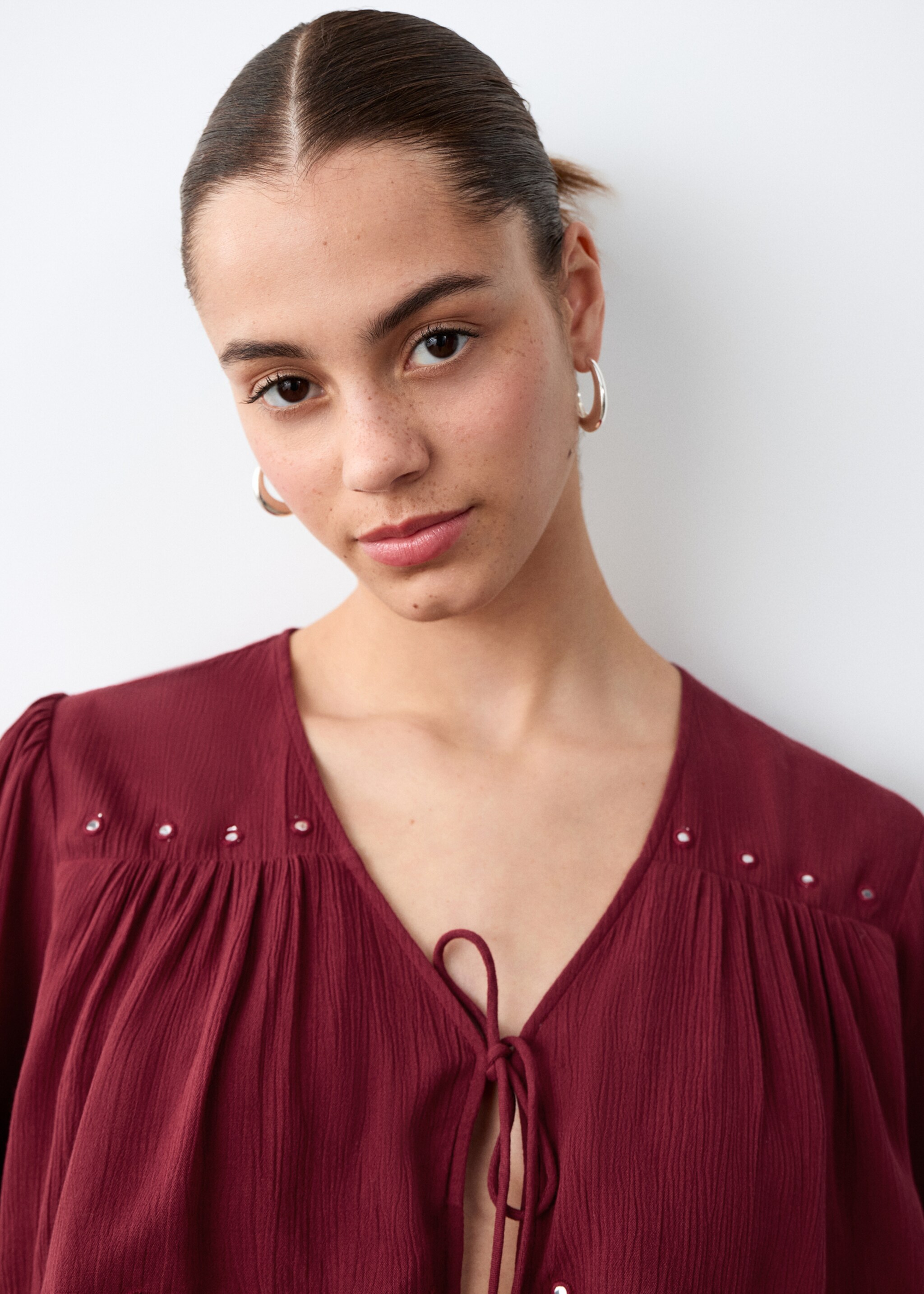 Блуза з рюшами - Детальніше про товар 1, Червоний. Ref: 27043736-00.