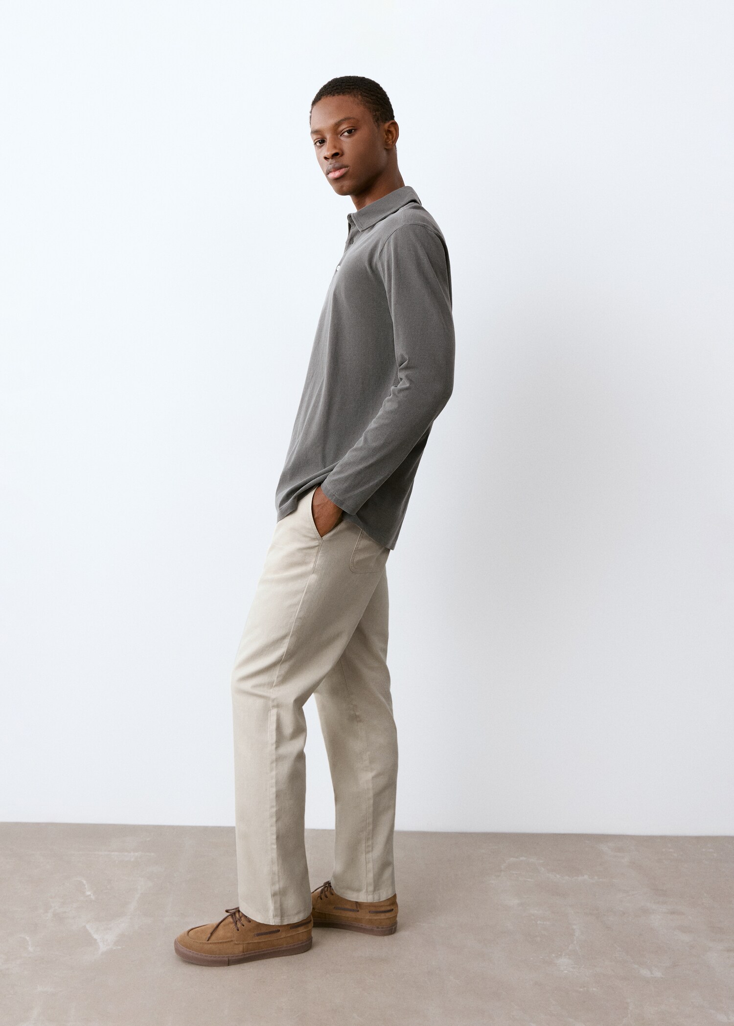 Pantalón algodón lino recto - Pla mig