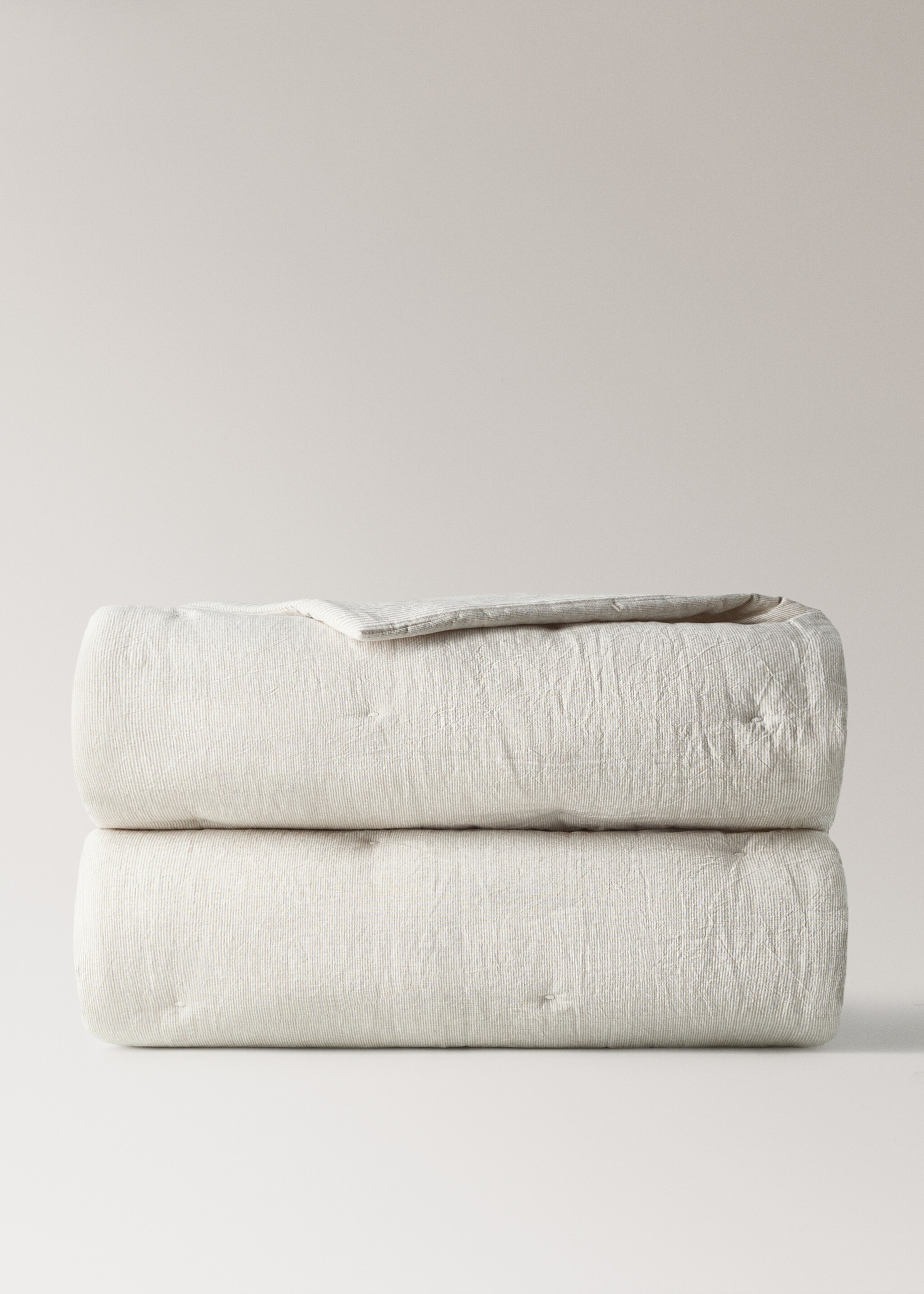 Kołdra dziecięca z bawełny i lnu w paski na łóżko 90 cm - Szczegóły artykułu 3, Piaskowy. Ref: 27044056-00.