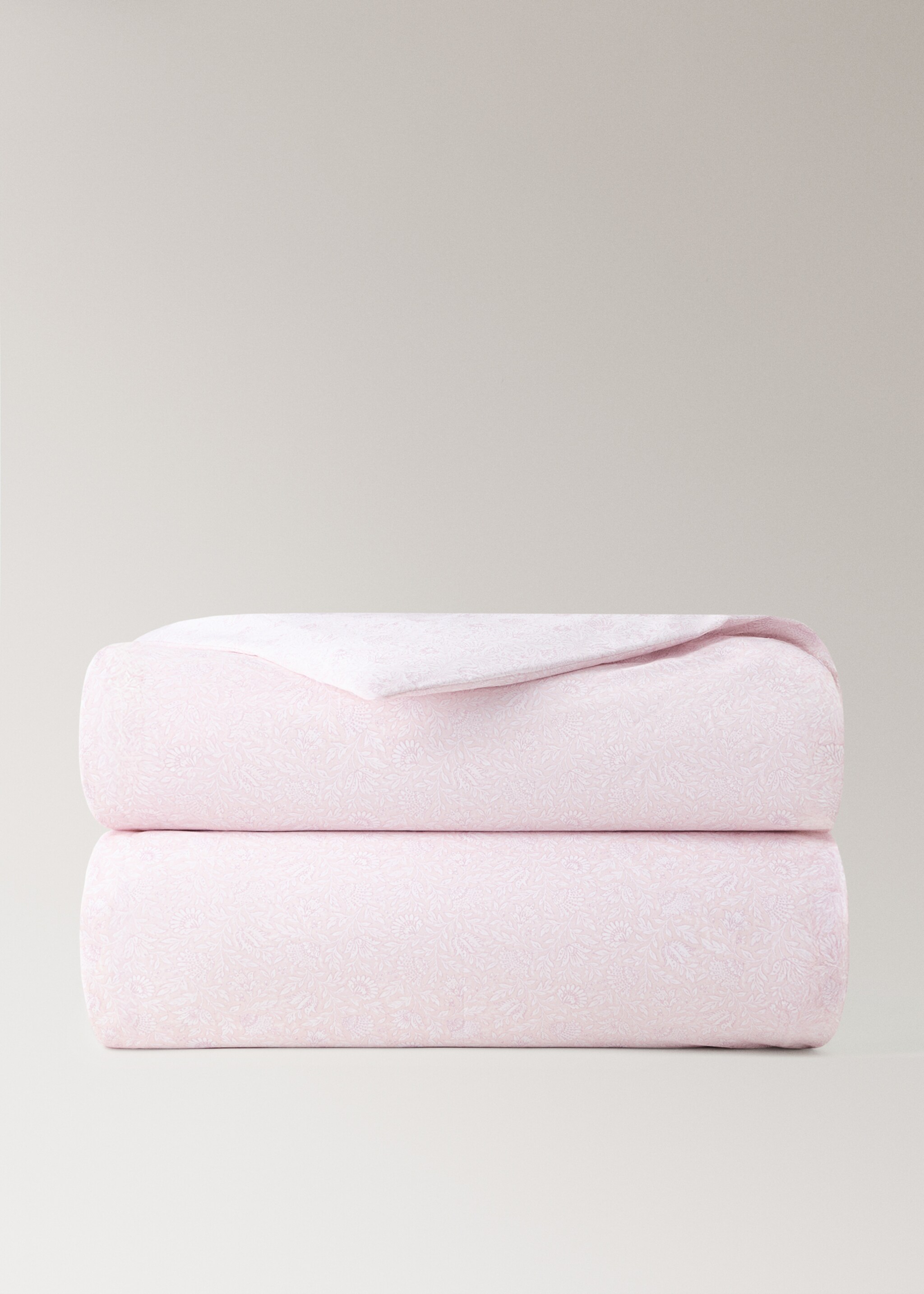 Cot bed duvet cover in cotton percale with floral design - Details of the article 3, Pastel Pink. Ref: 27044065-00.