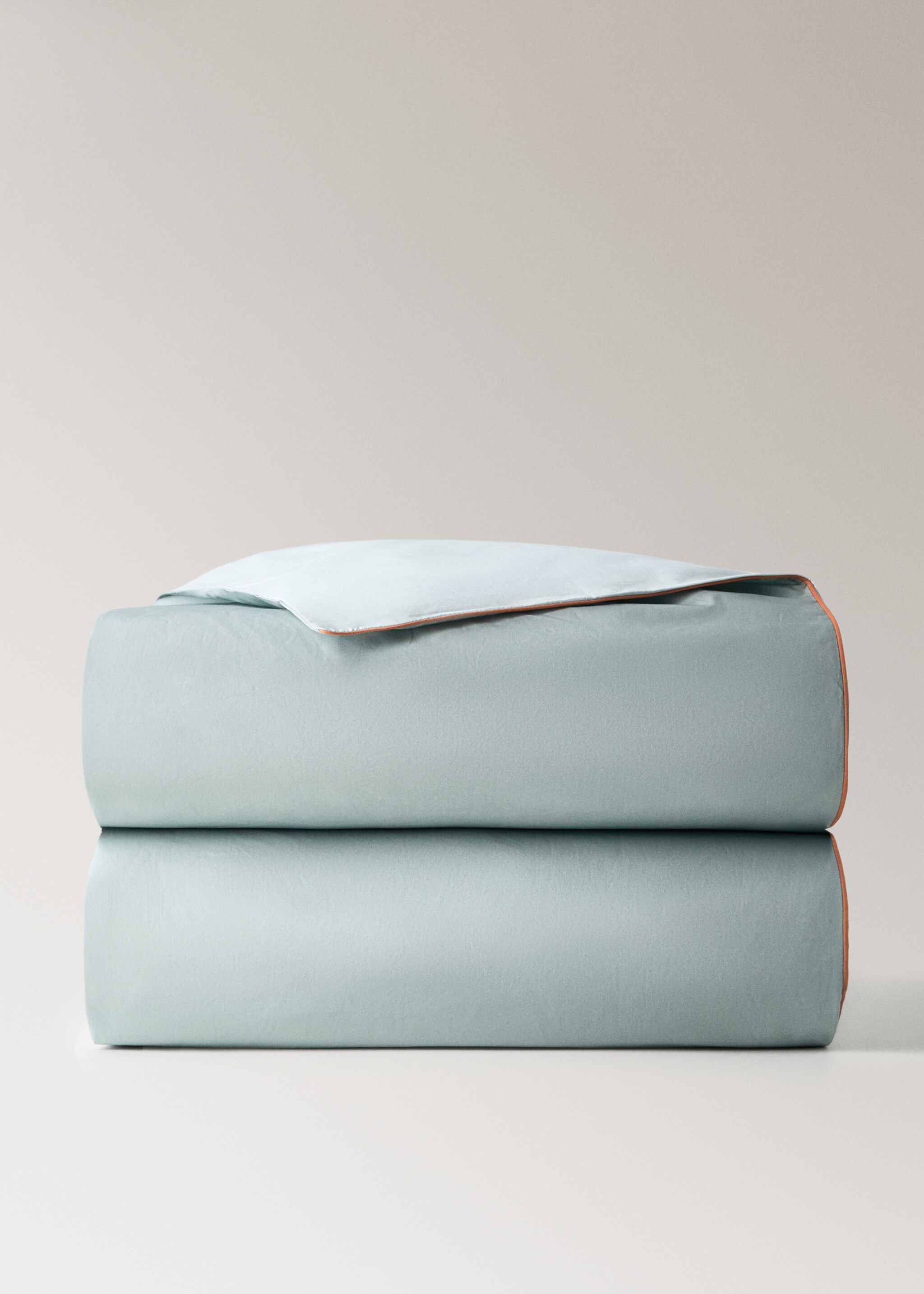 Reversible percale cotton duvet cover with contrasting piping for cot - Article without model, Aqua Green. Ref: 27044067-00.