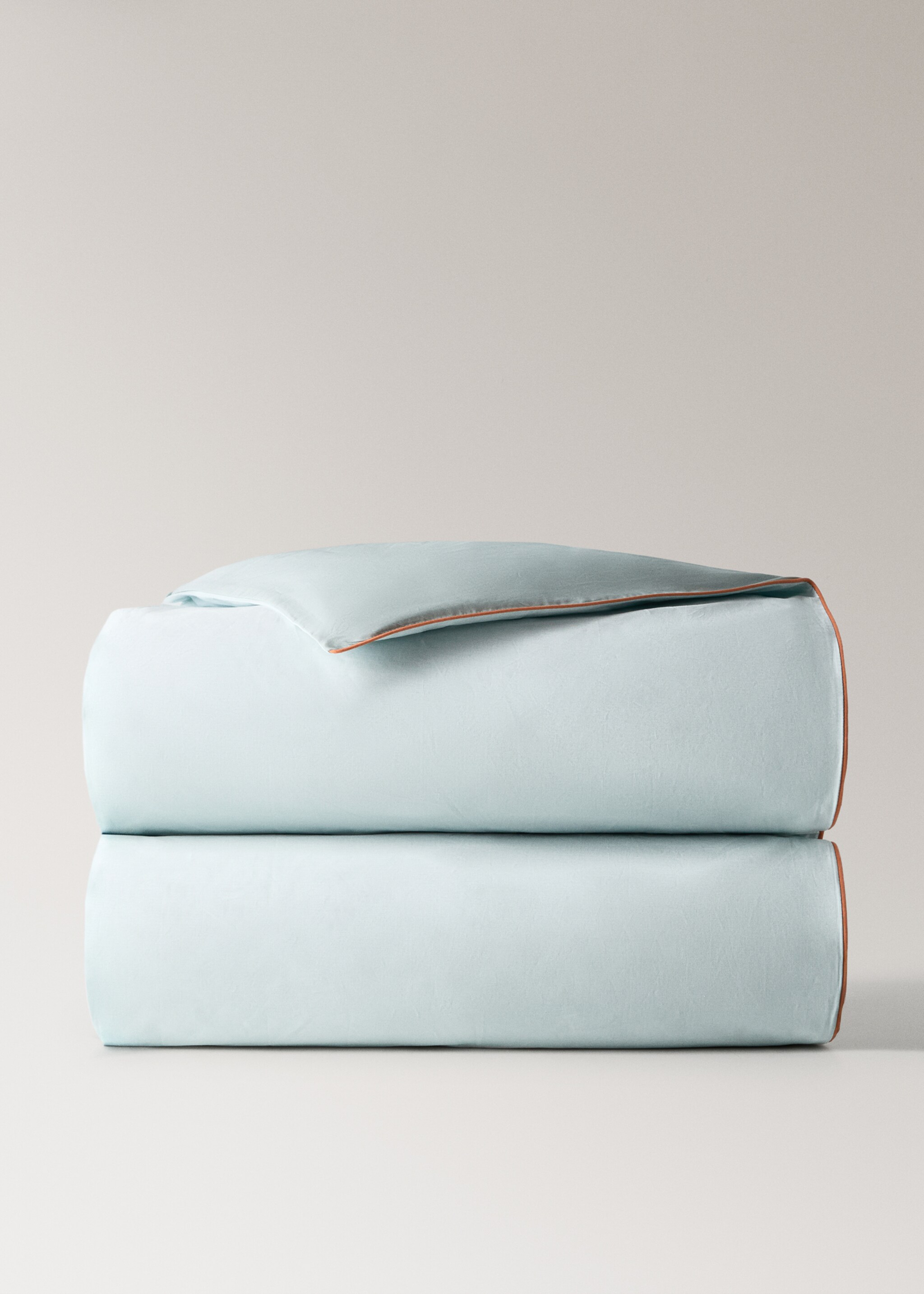 Reversible percale cotton duvet cover with contrasting piping for cot - Details of the article 3, Aqua Green. Ref: 27044067-00.