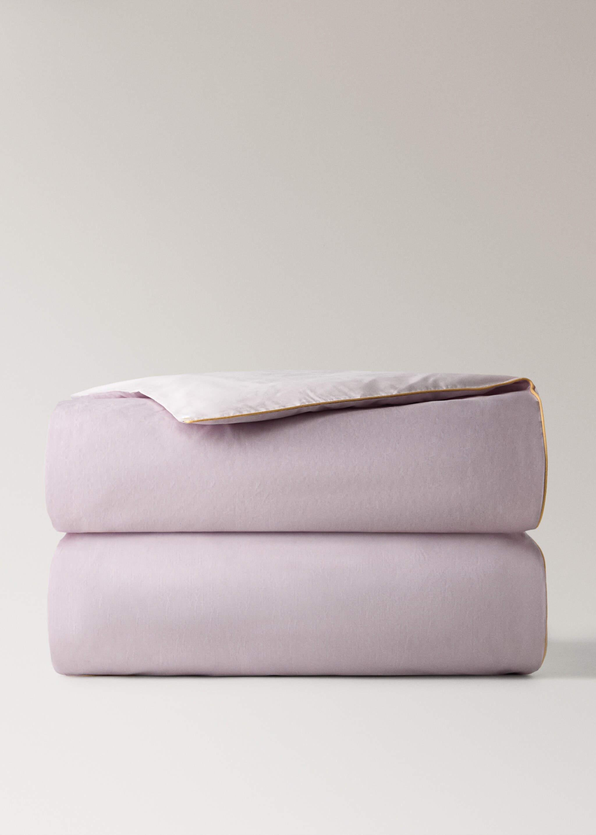 Reversible percale cotton duvet cover with contrasting piping for cot - Article without model, Light/Pastel Purple. Ref: 27044067-00.