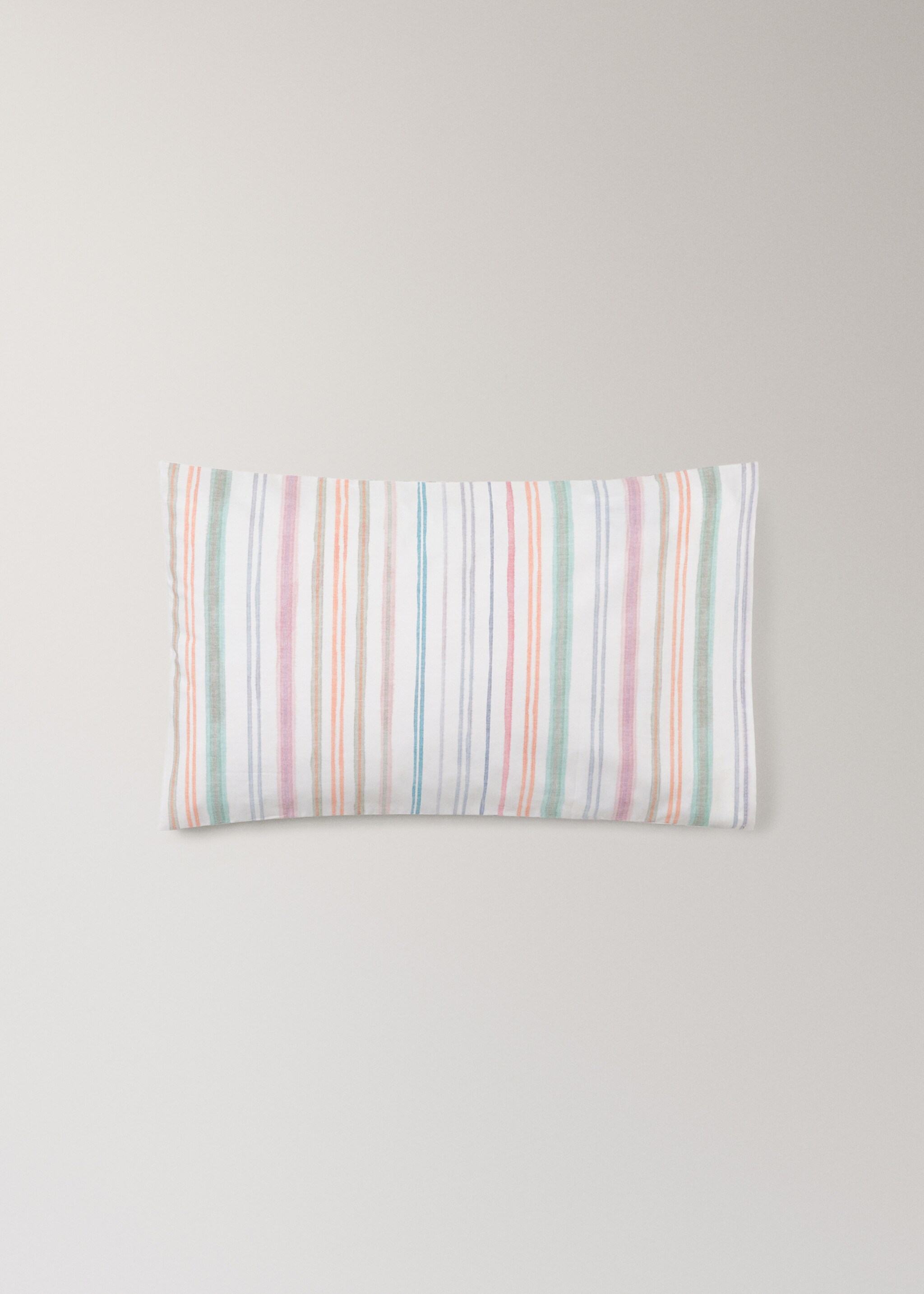 Cot bed pillowcase in multistripe cotton percale 30x50 cm - Article without model, Green. Ref: 27044068-00.