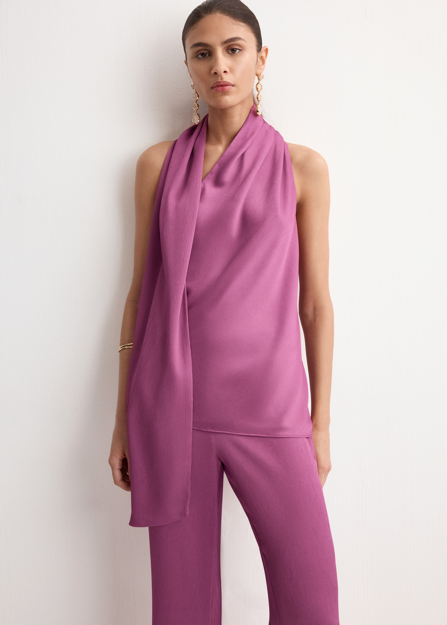 Satin straight-fit trousers - Details of the article 1