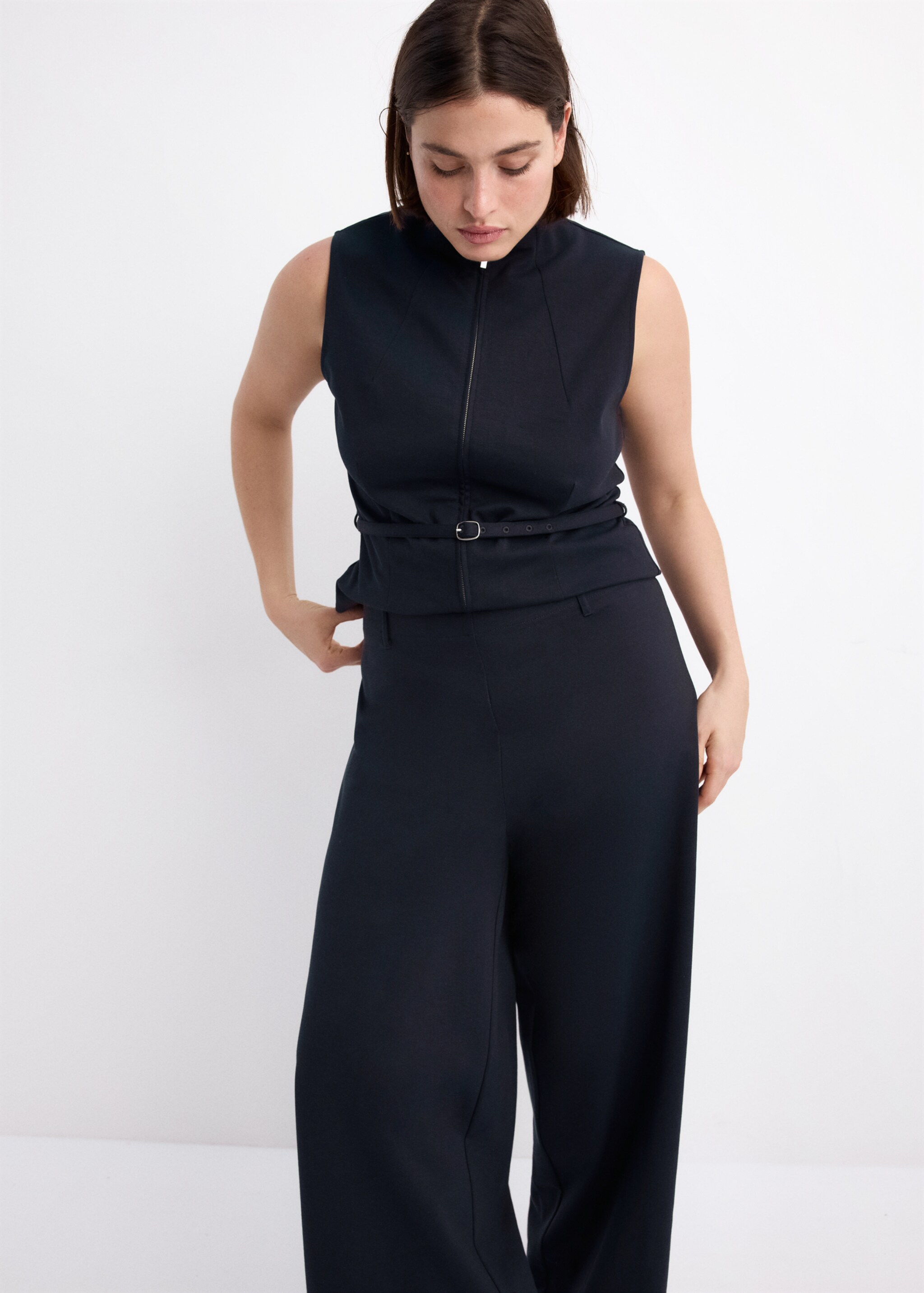 Zipper fitted waistcoat - Details of the article 5, Dark Navy. Ref: 27044079-00.