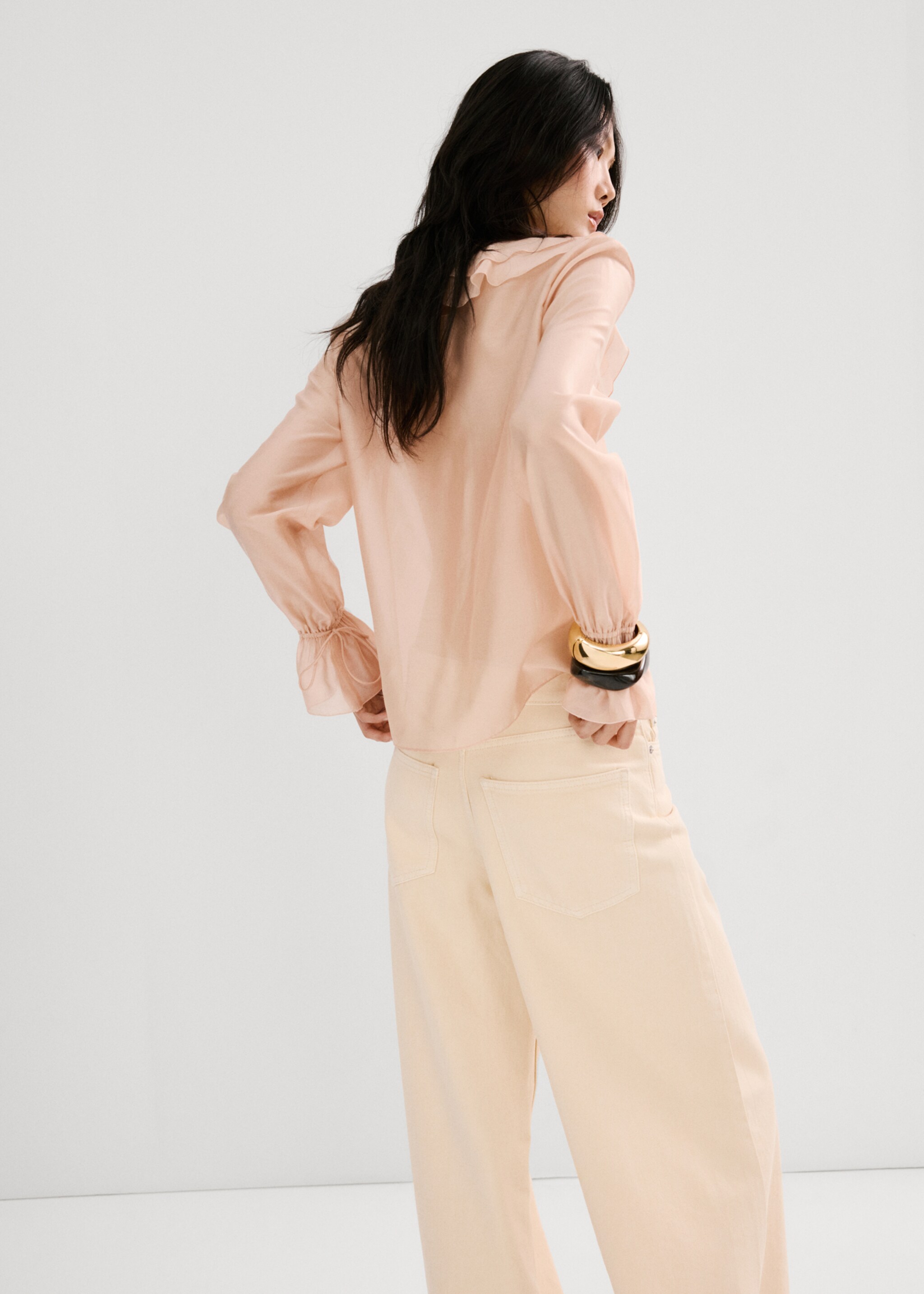 Ruffled lyocell blouse - Details of the article 1, Pastel Pink. Ref: 27044083-00.