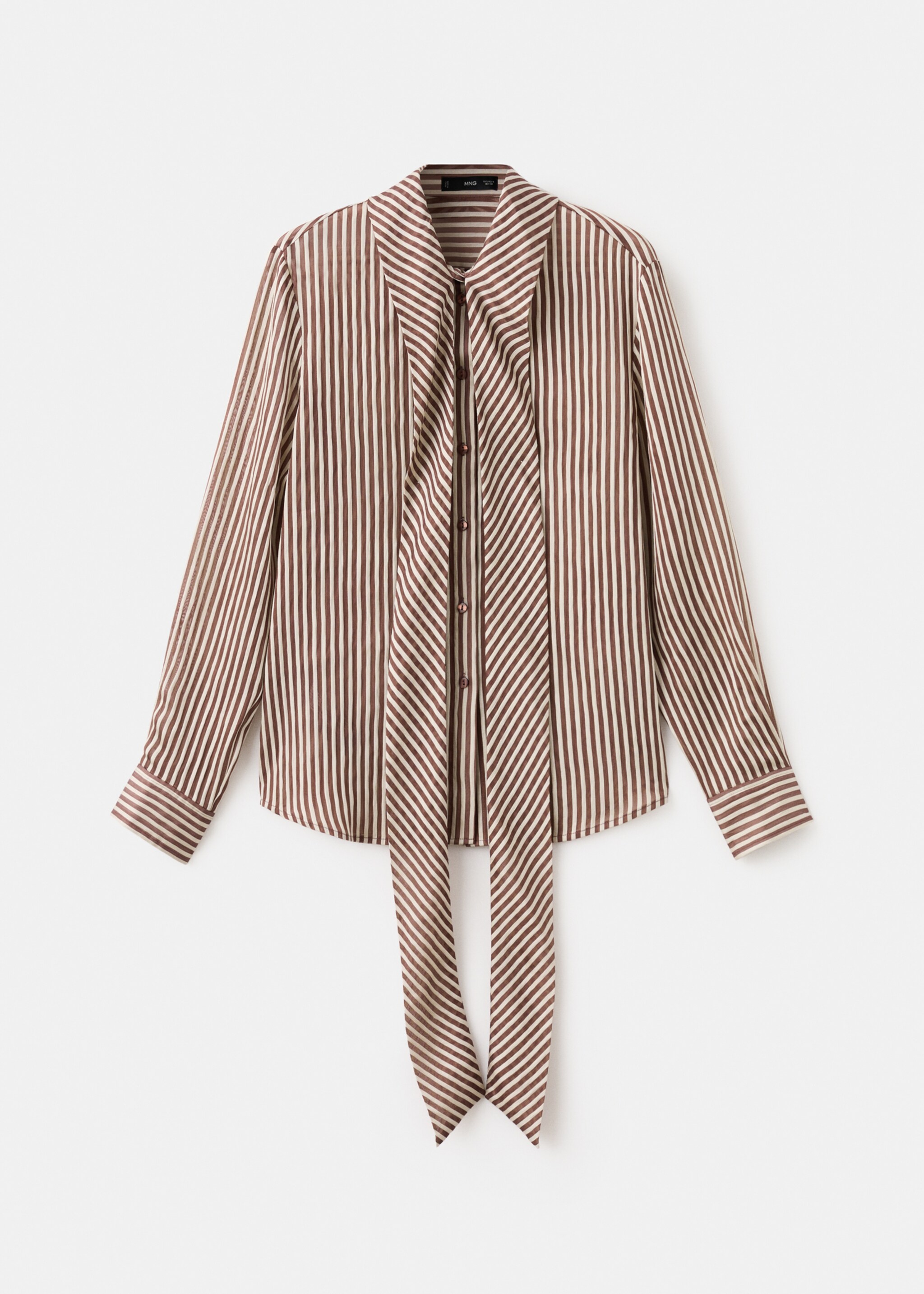 Striped blouse with bow tie neck - Article without model, Brown. Ref: 27044093-00.