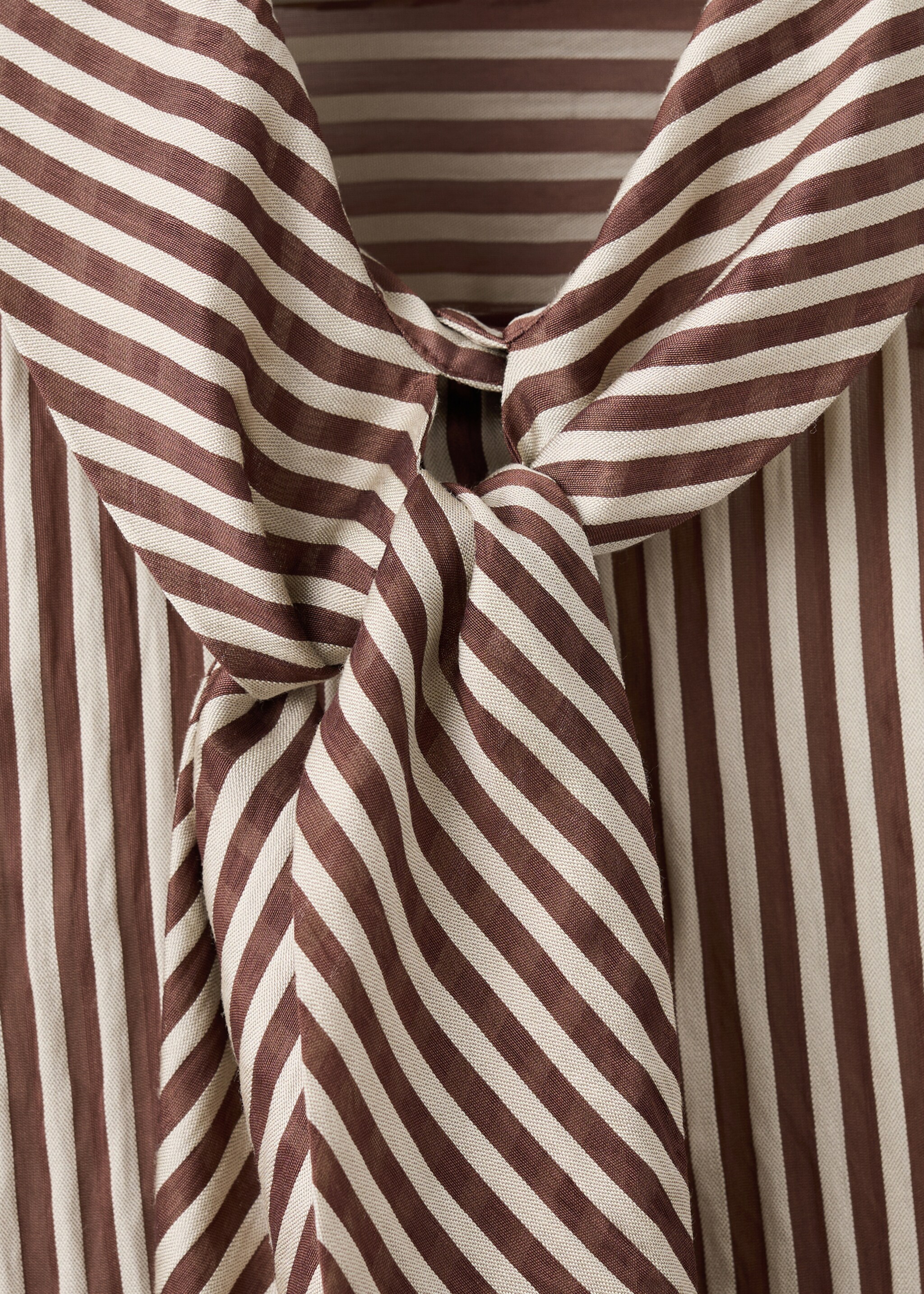 Striped blouse with bow tie neck - Details of the article 8, Brown. Ref: 27044093-00.