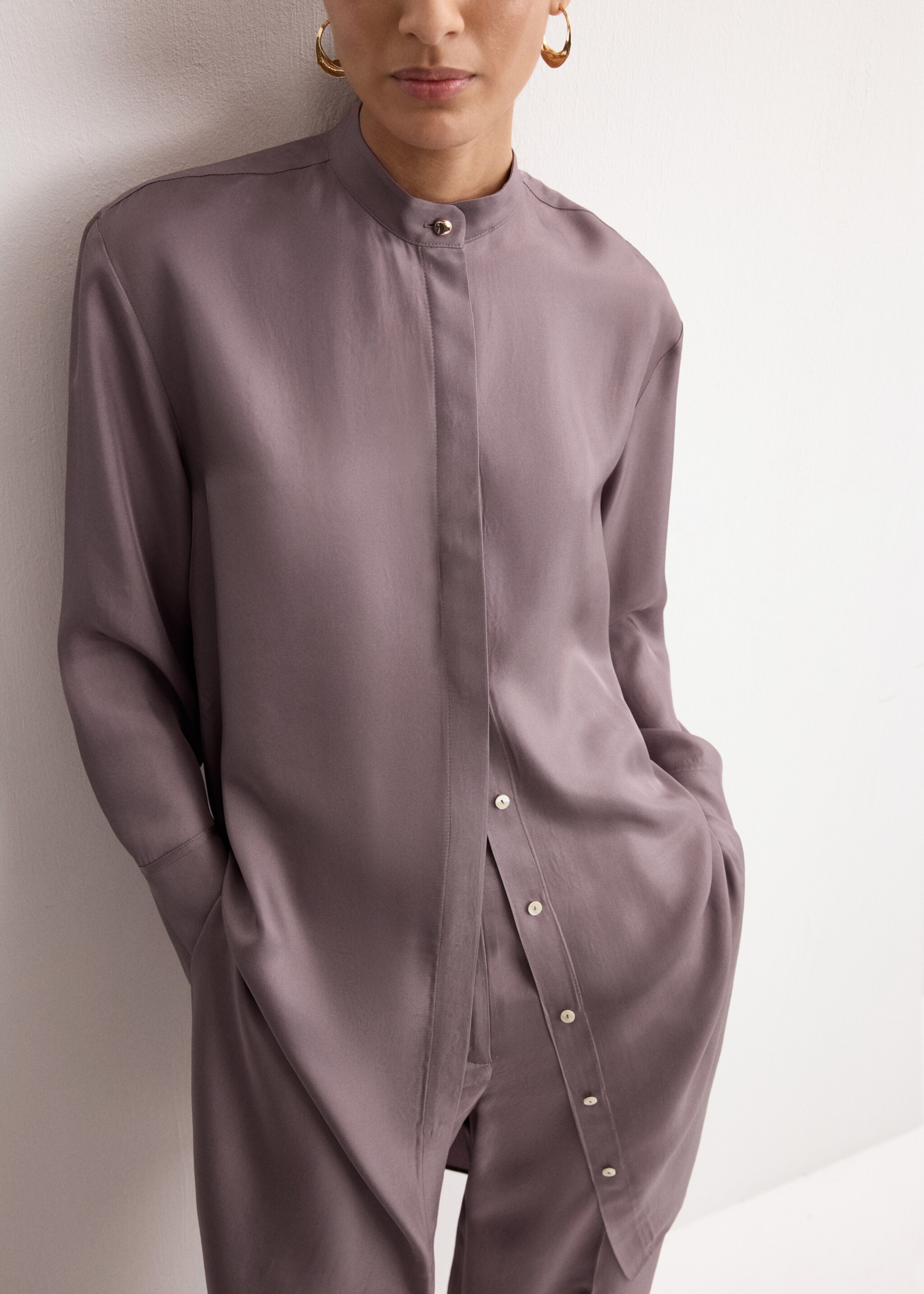 Long strip collar shirt - Medium plane, Pastel Pink. Ref: 27044096-00.