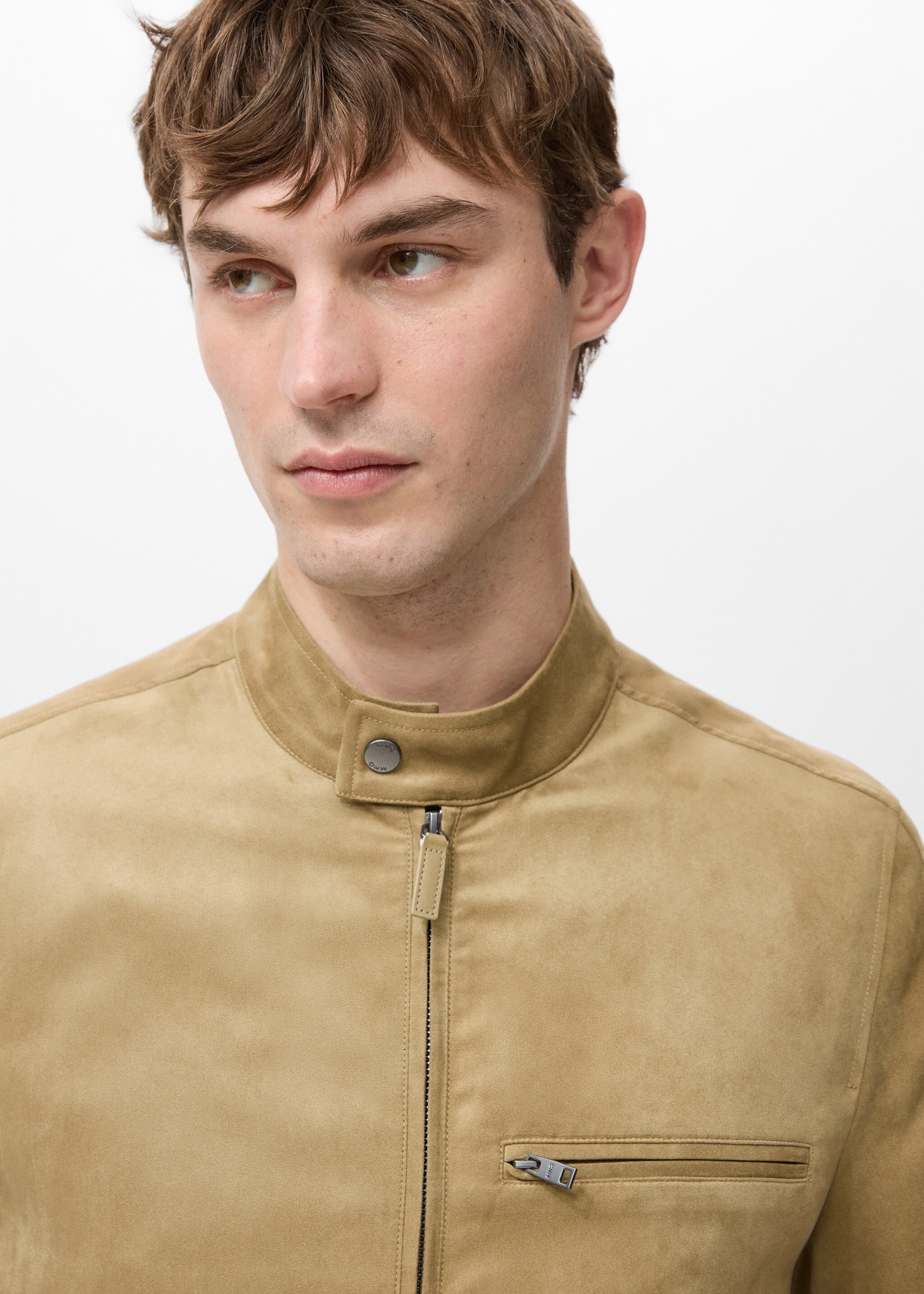 Suede-effect biker jacket - Details of the article 1, Beige. Ref: 27044405-00.