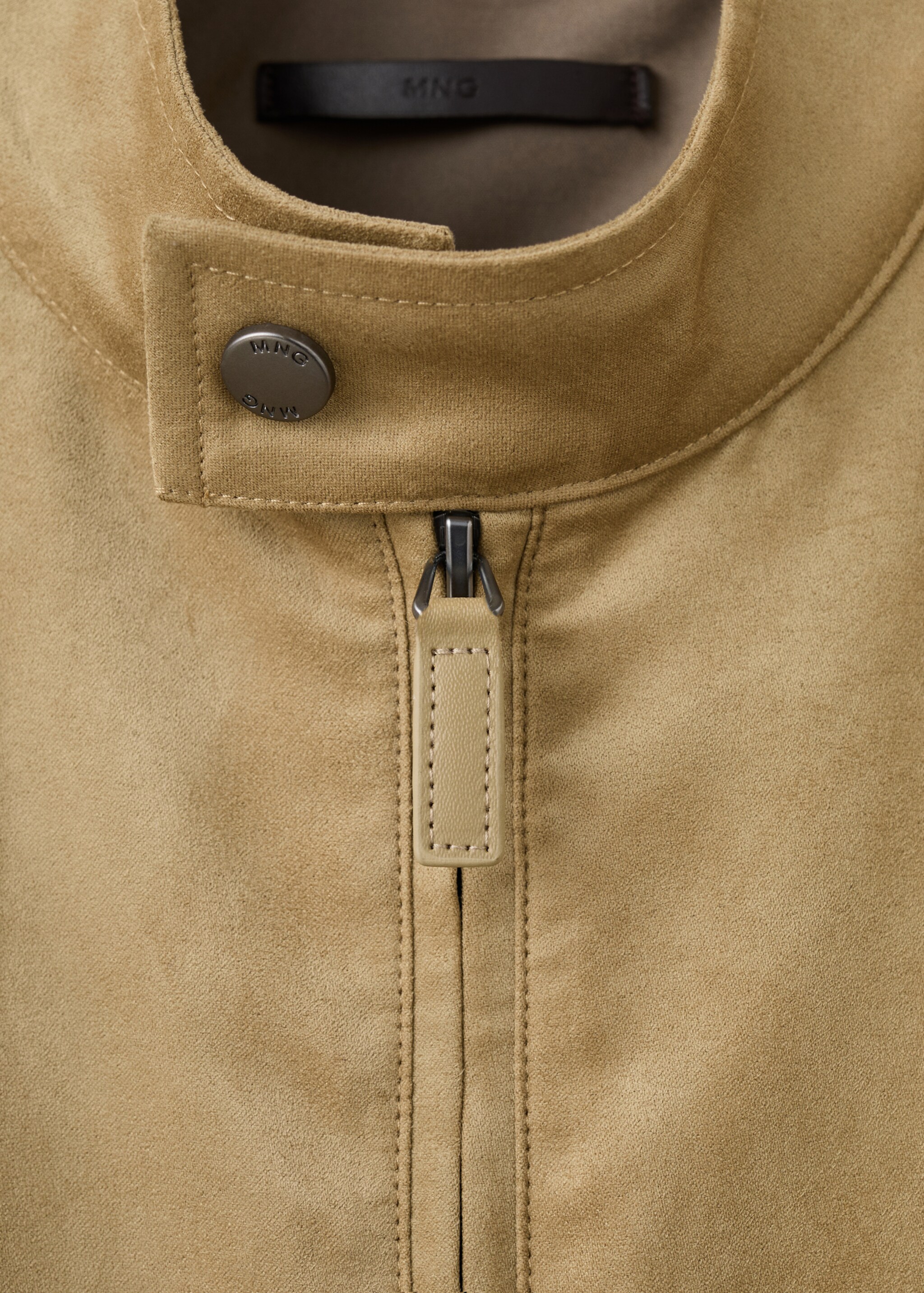 Suede-effect biker jacket - Details of the article 8, Beige. Ref: 27044405-00.