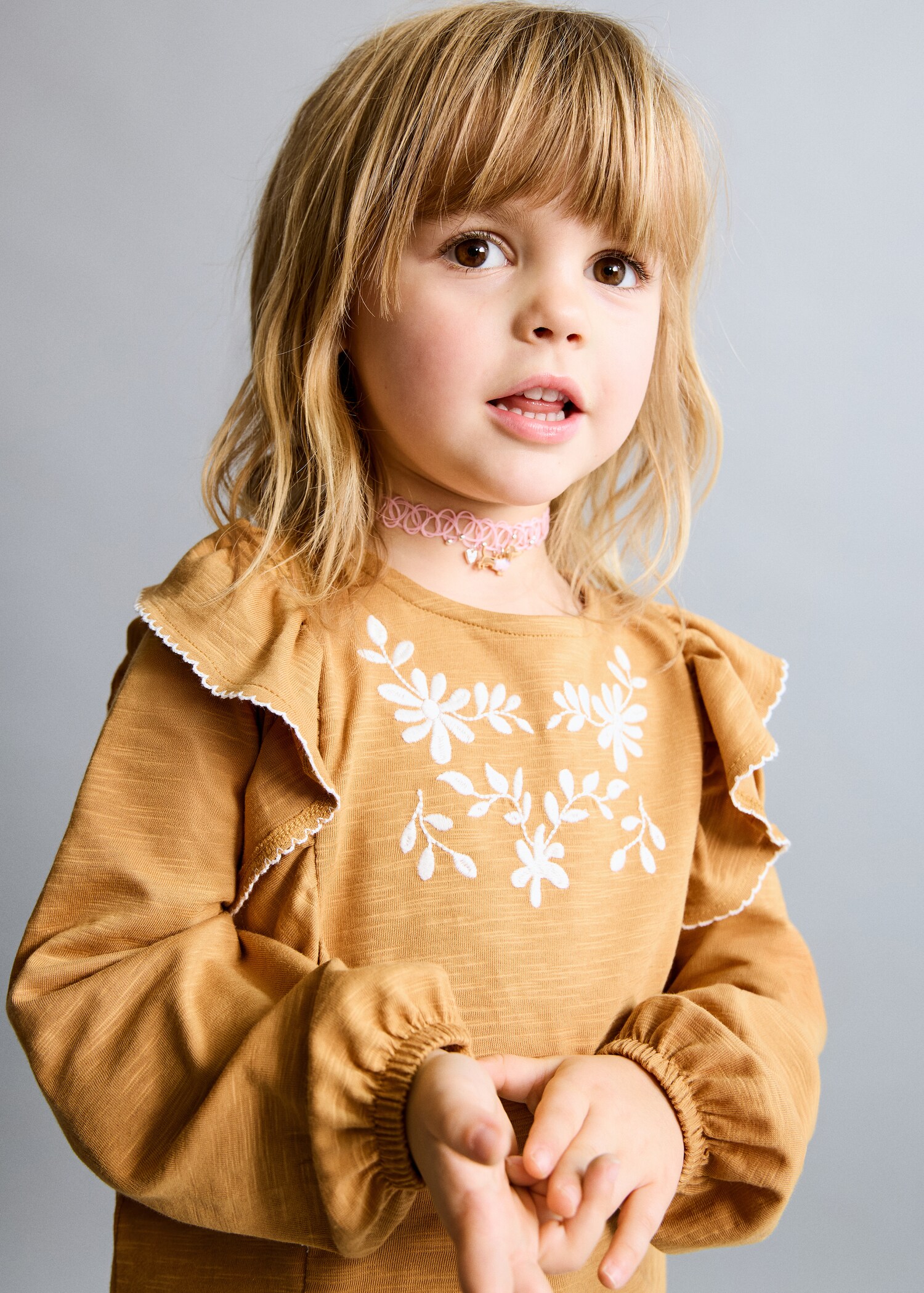 T-shirt de algodão com folhos - Plano médio