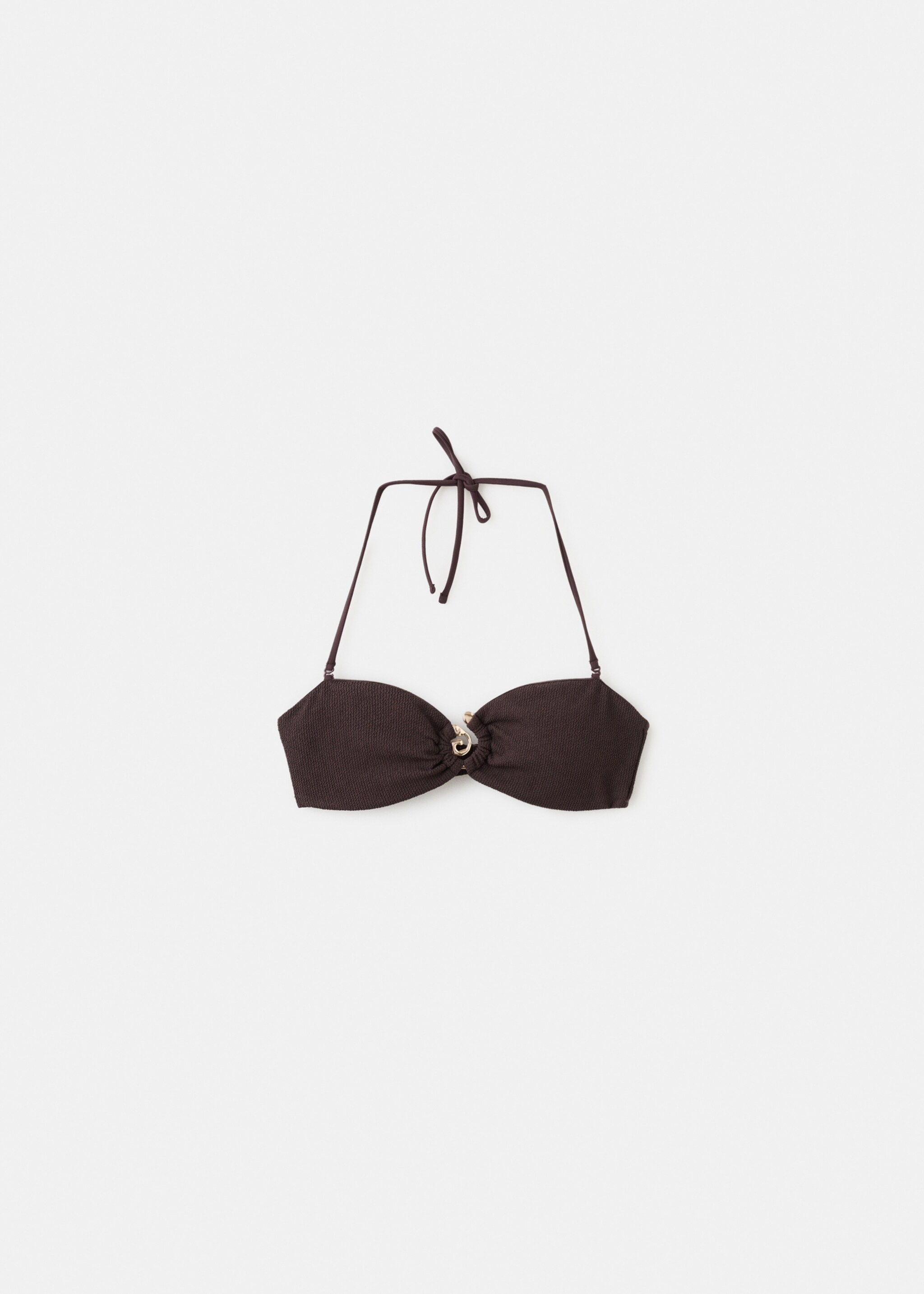Ribbed bikini top with hoop - Article without model, Brown. Ref: 27044416-00.