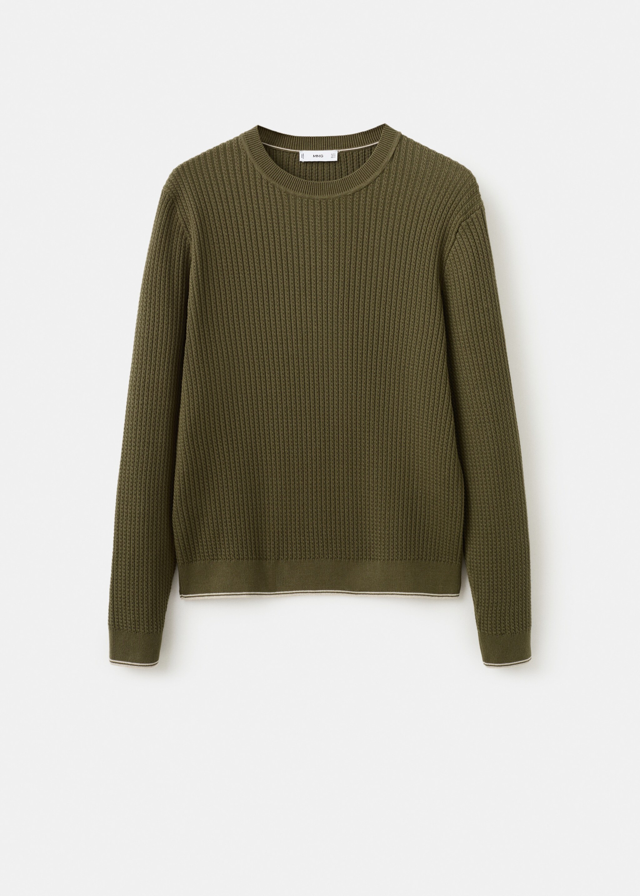 Fijngebreide trui met microstructuur - Artikel zonder model, Olijfgroen. Ref: 27044424-00.