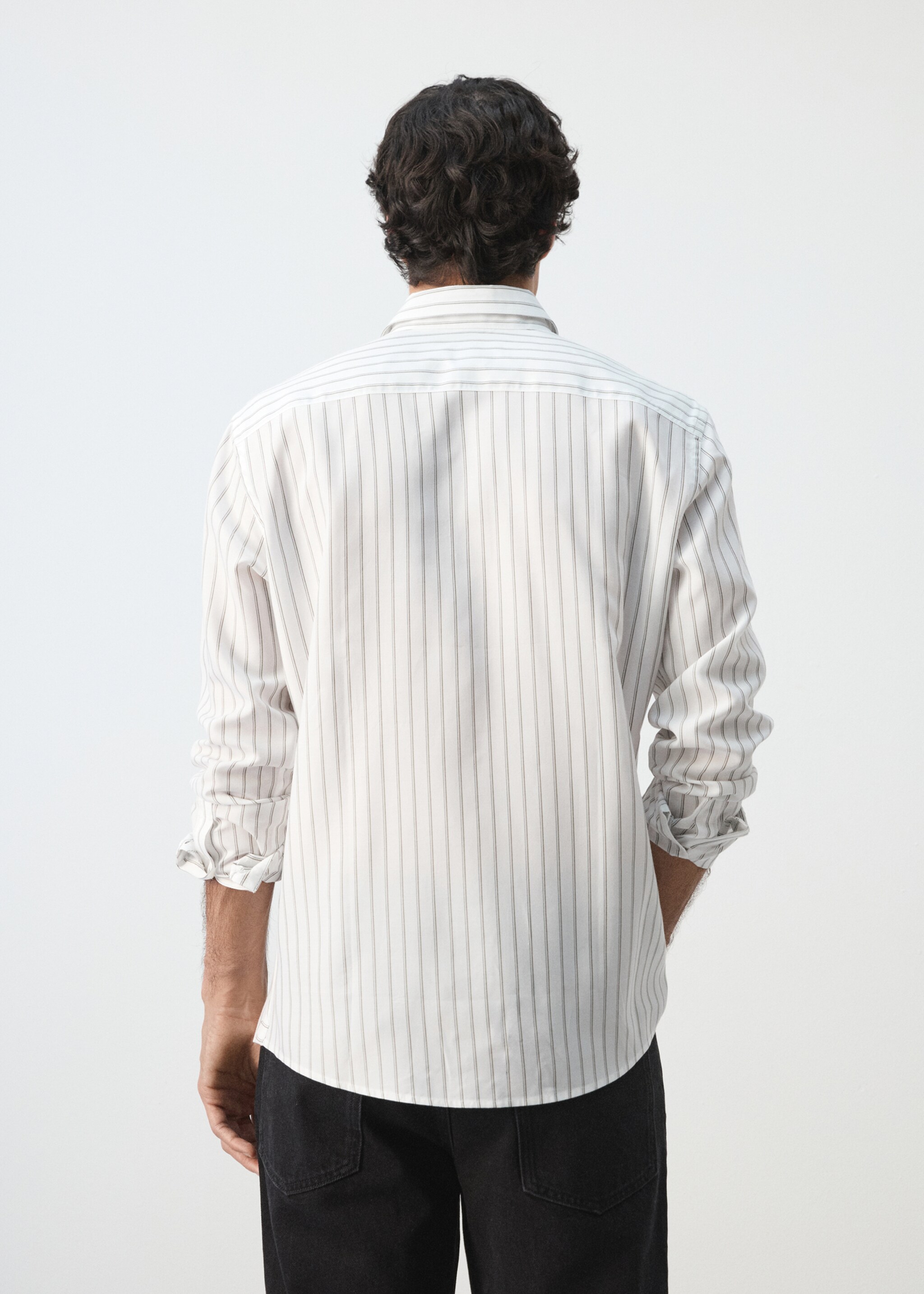 Chemise regular fit Lyocell rayures - Verso de l’article, Blanc cassé. Ref: 27044425-00.