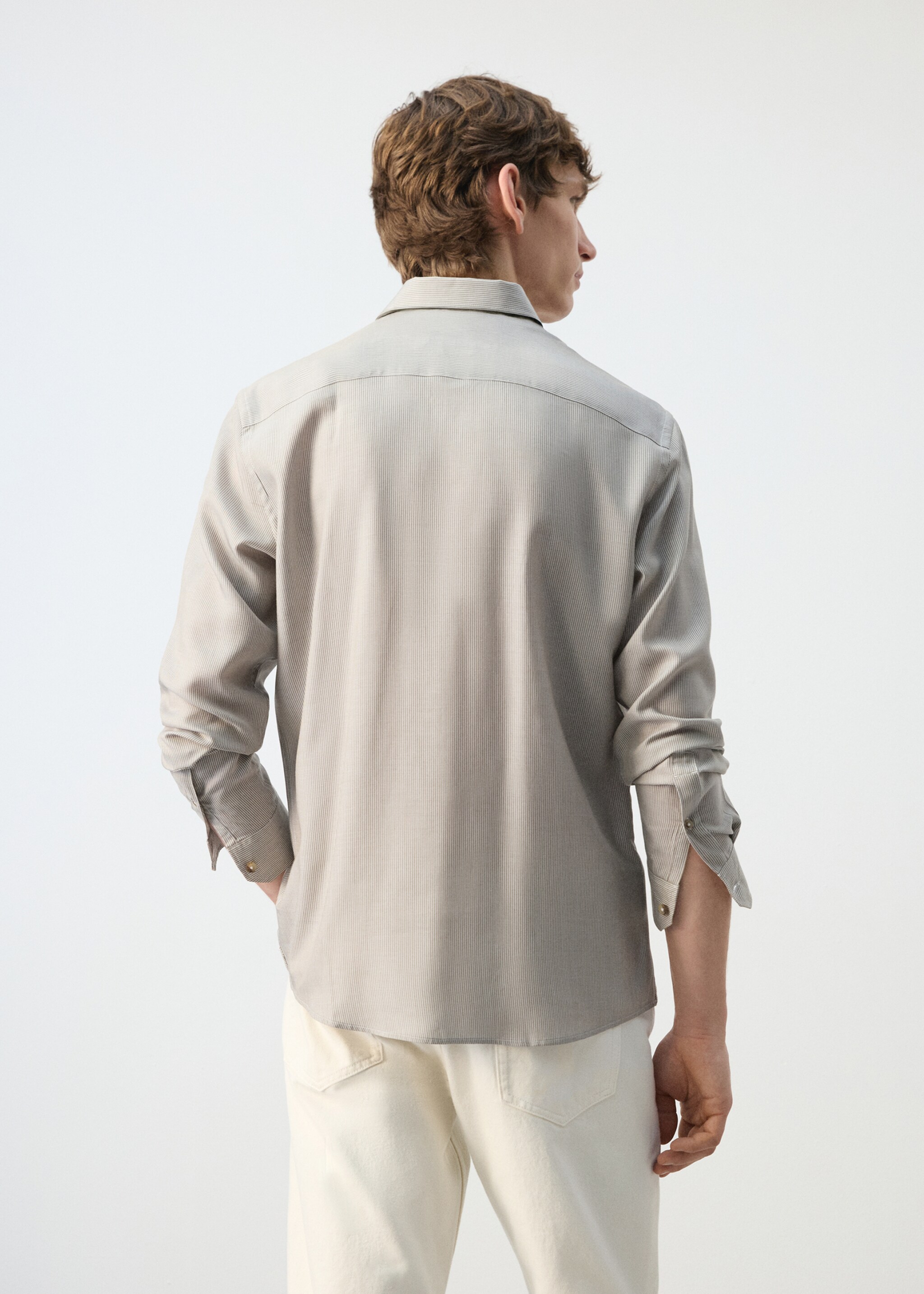 Chemise regular fit Lyocell rayures - Verso de l’article, Olive. Ref: 27044425-00.