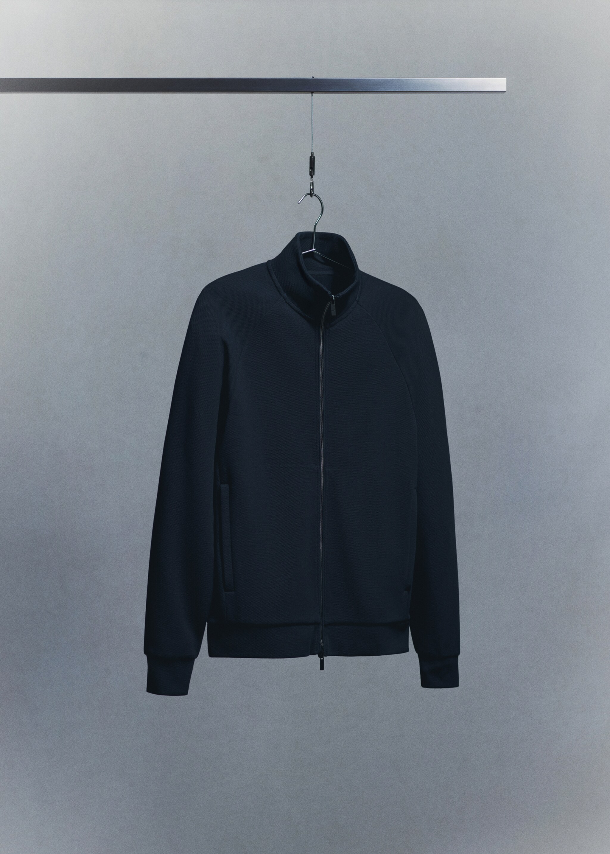 Regular-fit technical zip-up sweatshirt - Details of the article 9, Navy. Ref: 27044426-00.