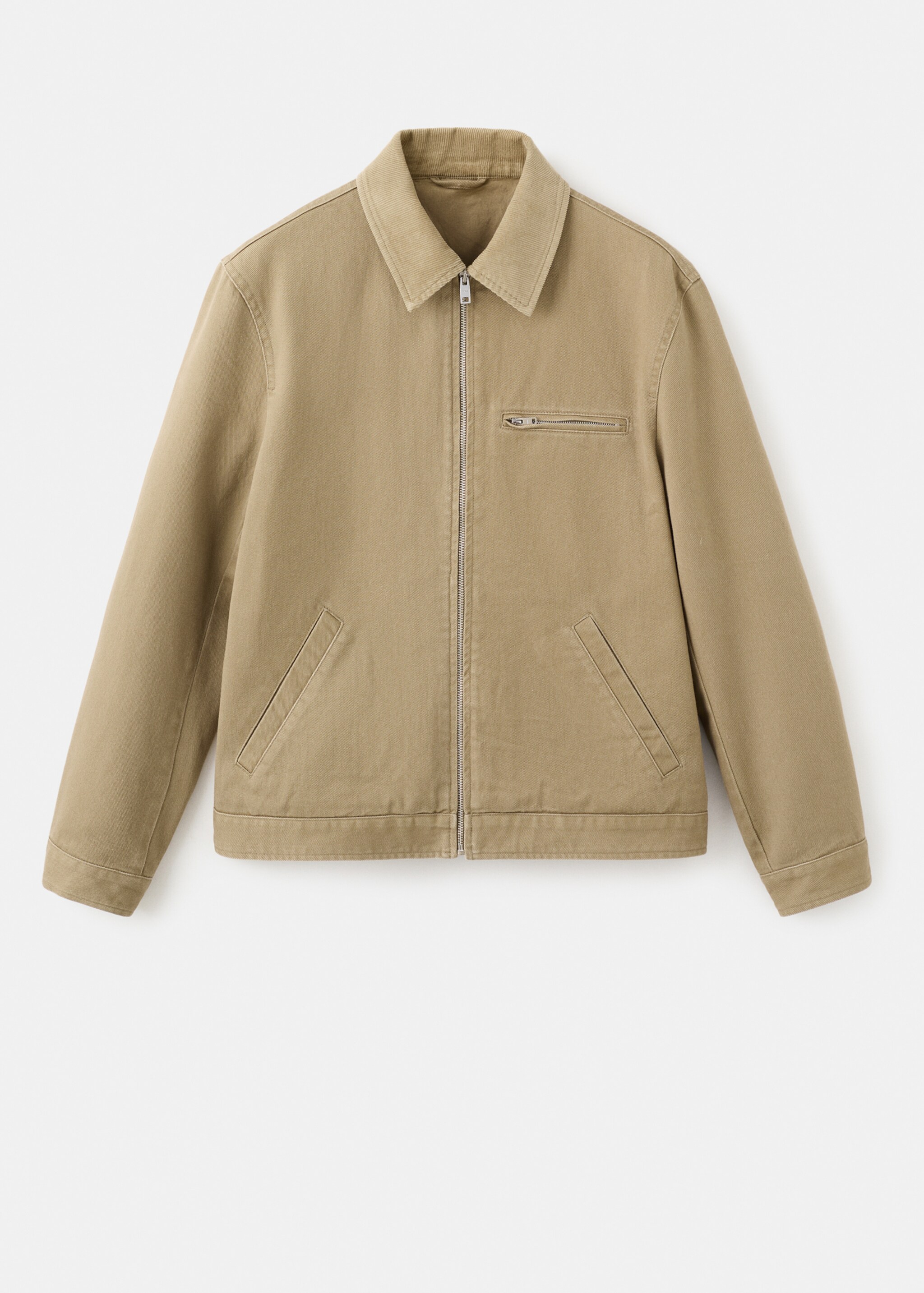 Corduroy collar denim jacket - Article without model, Beige. Ref: 27044427-00.