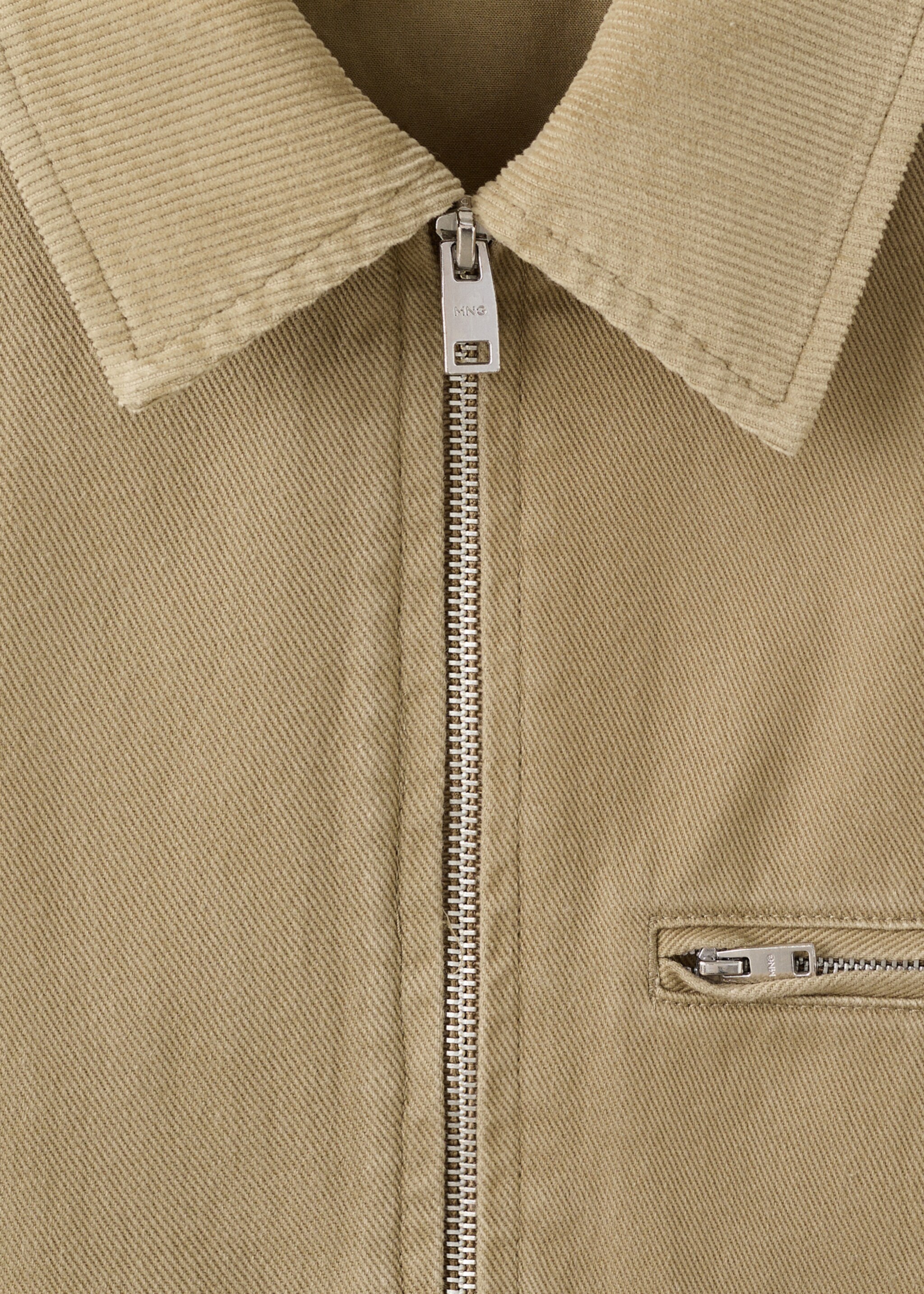 Corduroy collar denim jacket - Details of the article 8, Beige. Ref: 27044427-00.