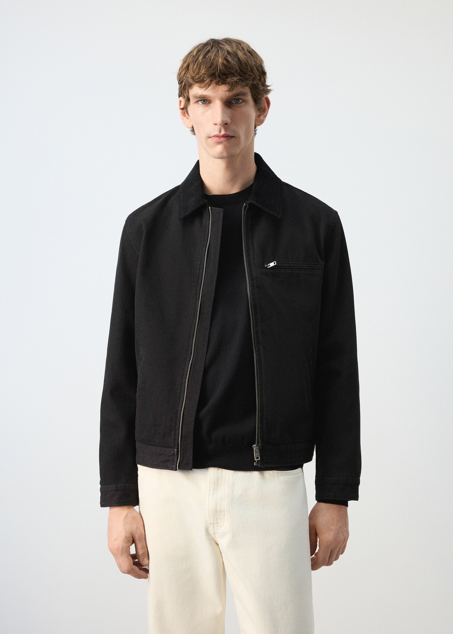 سترة جينز بياقة مخملية - رؤية وسط